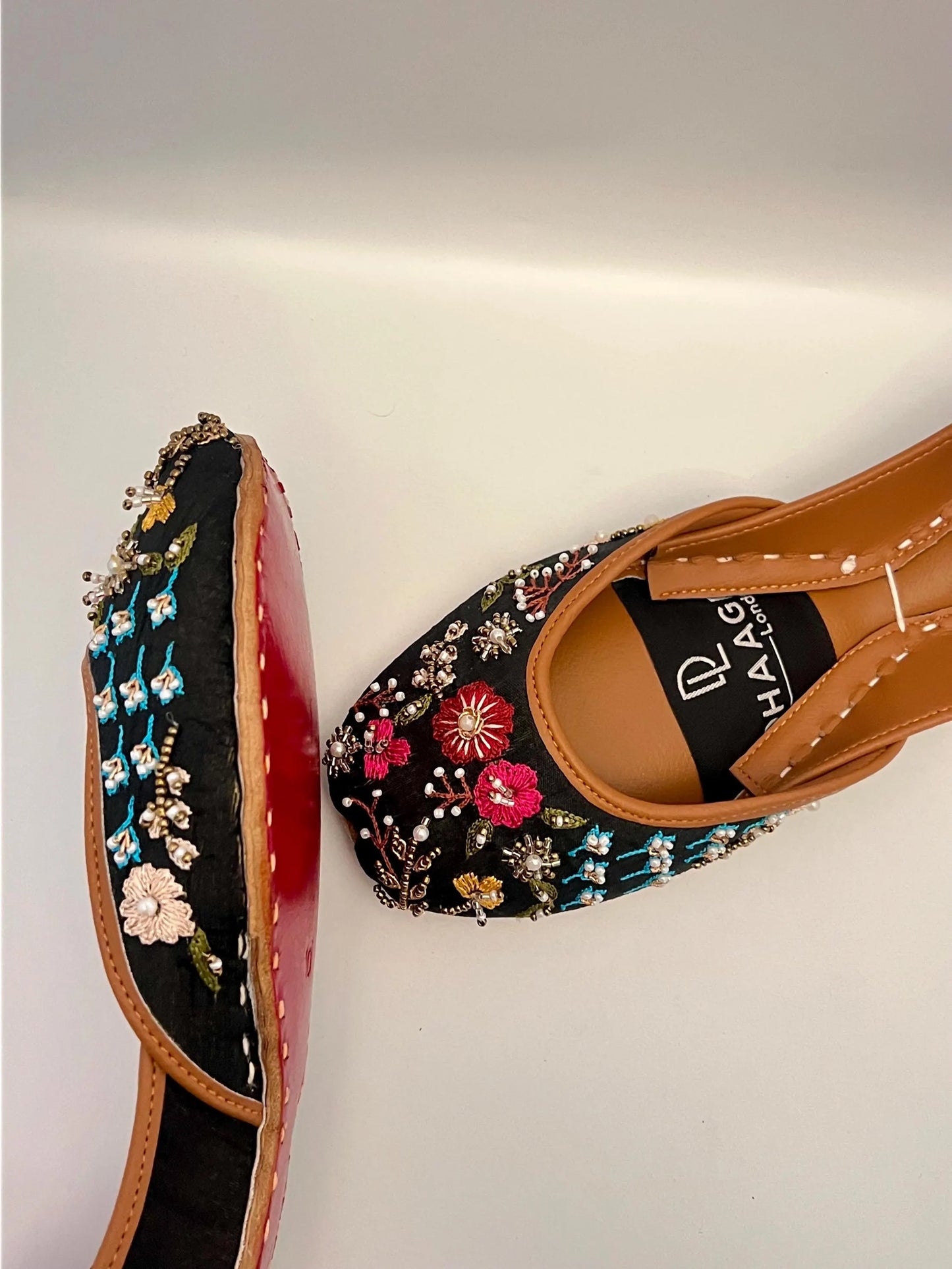 256-Handmade Leather Khussa/Jutti  Multicoloured / Black – Available sizes: UK 6