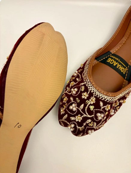 258-Handmade Women’s Maroon Khussa – Traditional Jutti – Available size: UK 3,4,5,7