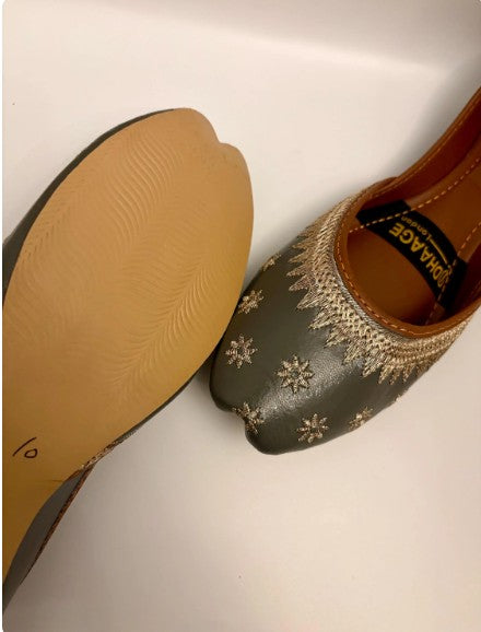 269-Handmade Women’s Olive Dusty Green Khussa – Traditional Jutti – Available size: UK 3,7,8