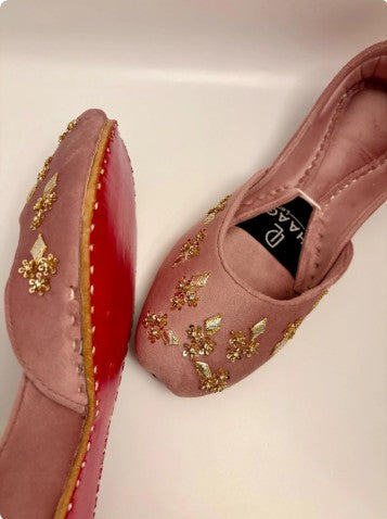 270-Handmade Leather/Velvet Khussa/Jutti Pink– Available sizes: UK 5,6,7
