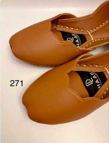 271-Handmade Leather Khussa/Jutti Caramel Brown– Available sizes: UK 5,6