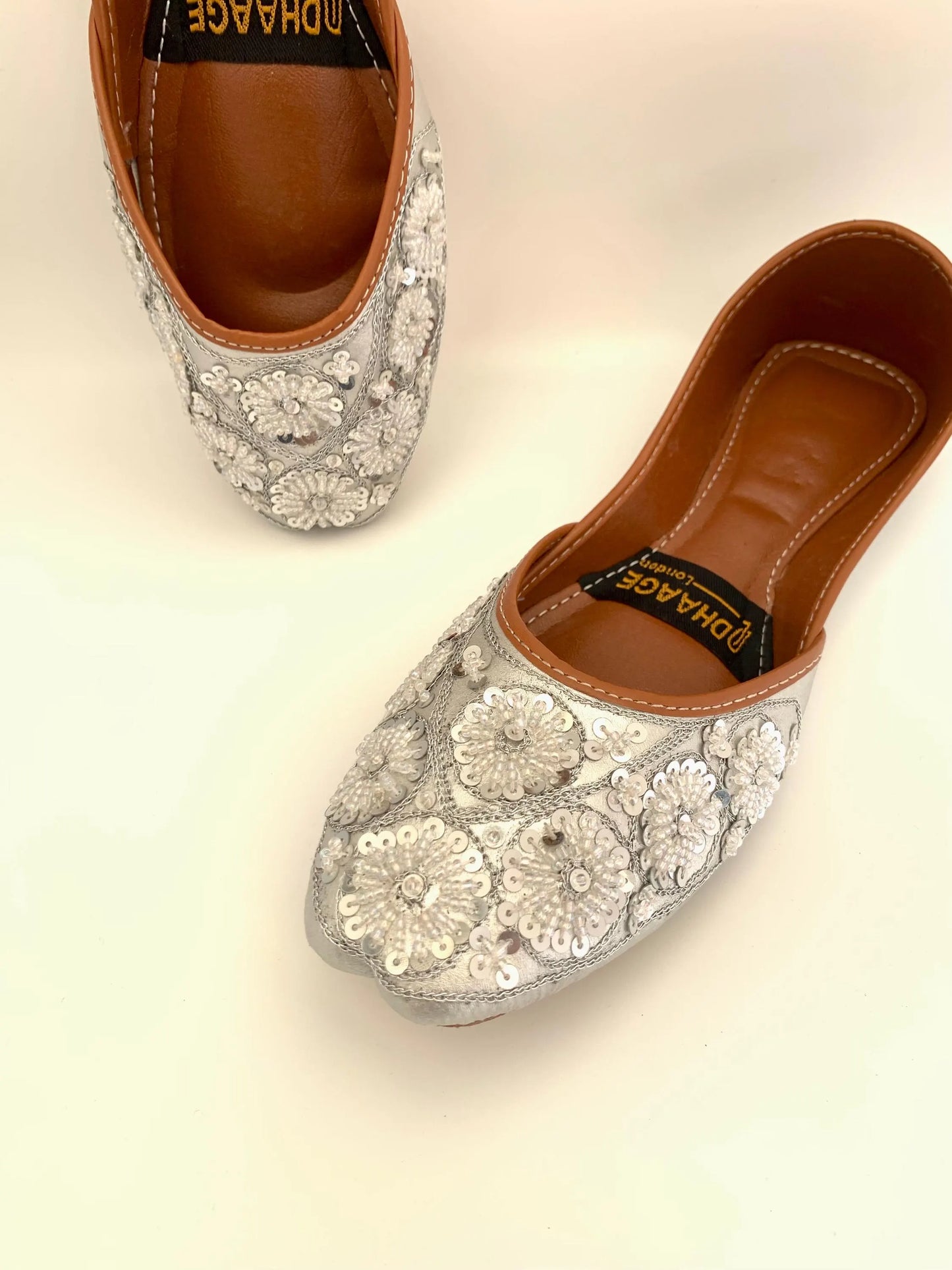 86-Handmade Women’s Silver Khussa – Traditional Jutti – Available size: UK 5,6