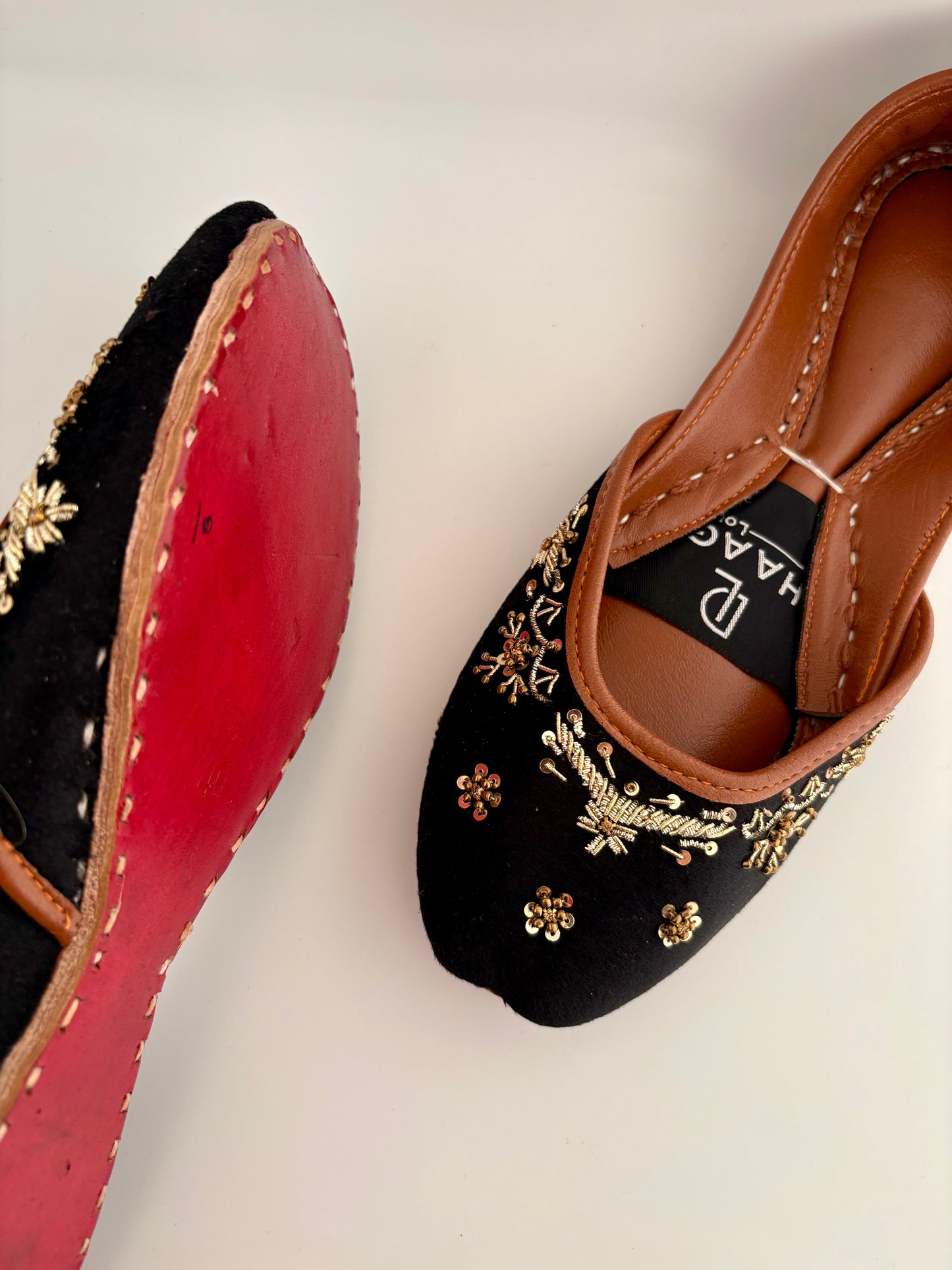 299-Handmade Leather/Velvet Khussa/Jutti -Black– Available sizes: UK 5,6,7,8