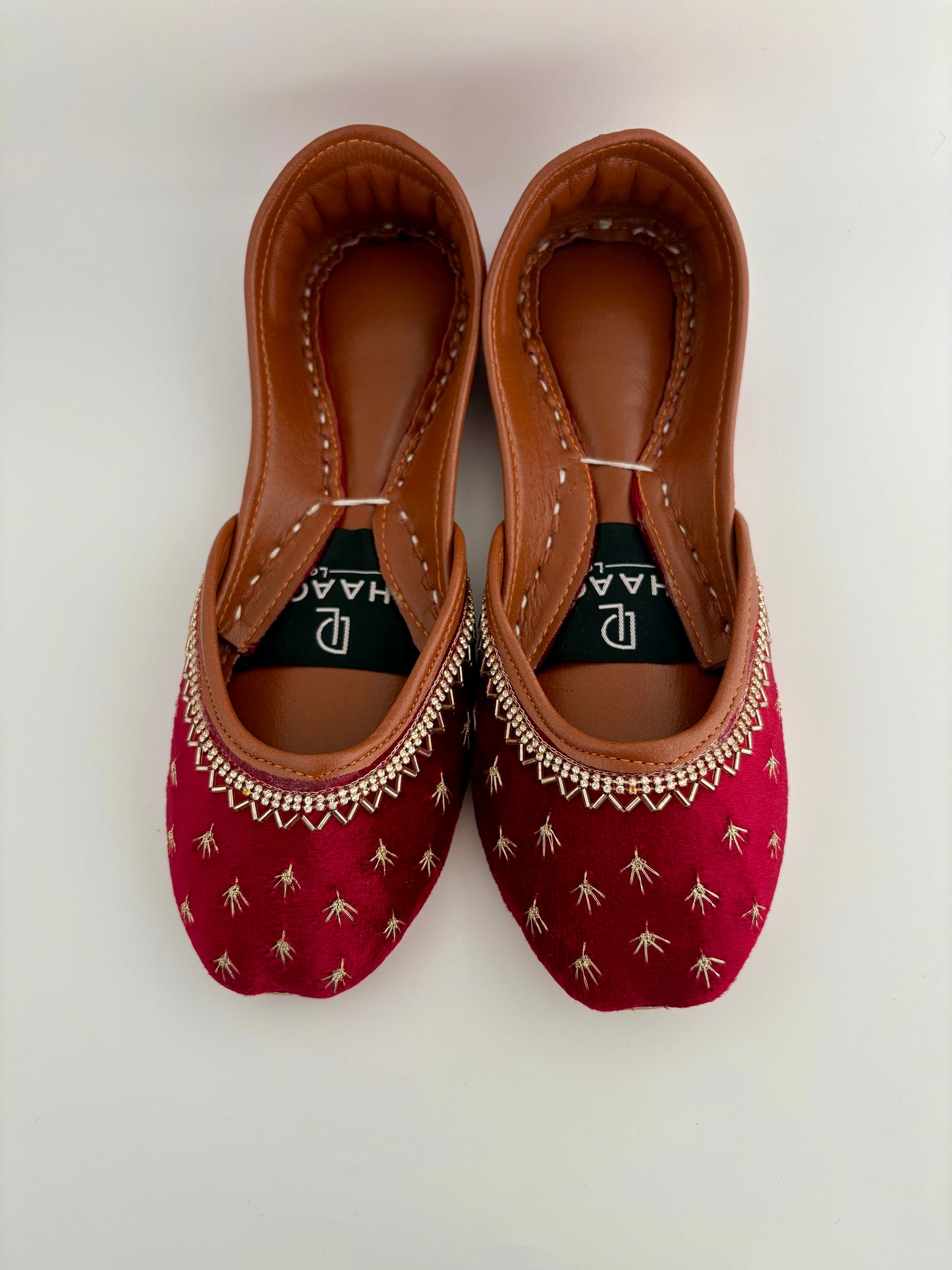 297-Handmade Leather/Velvet Khussa/Jutti -Maroon– Available sizes: UK 5,6,7,8