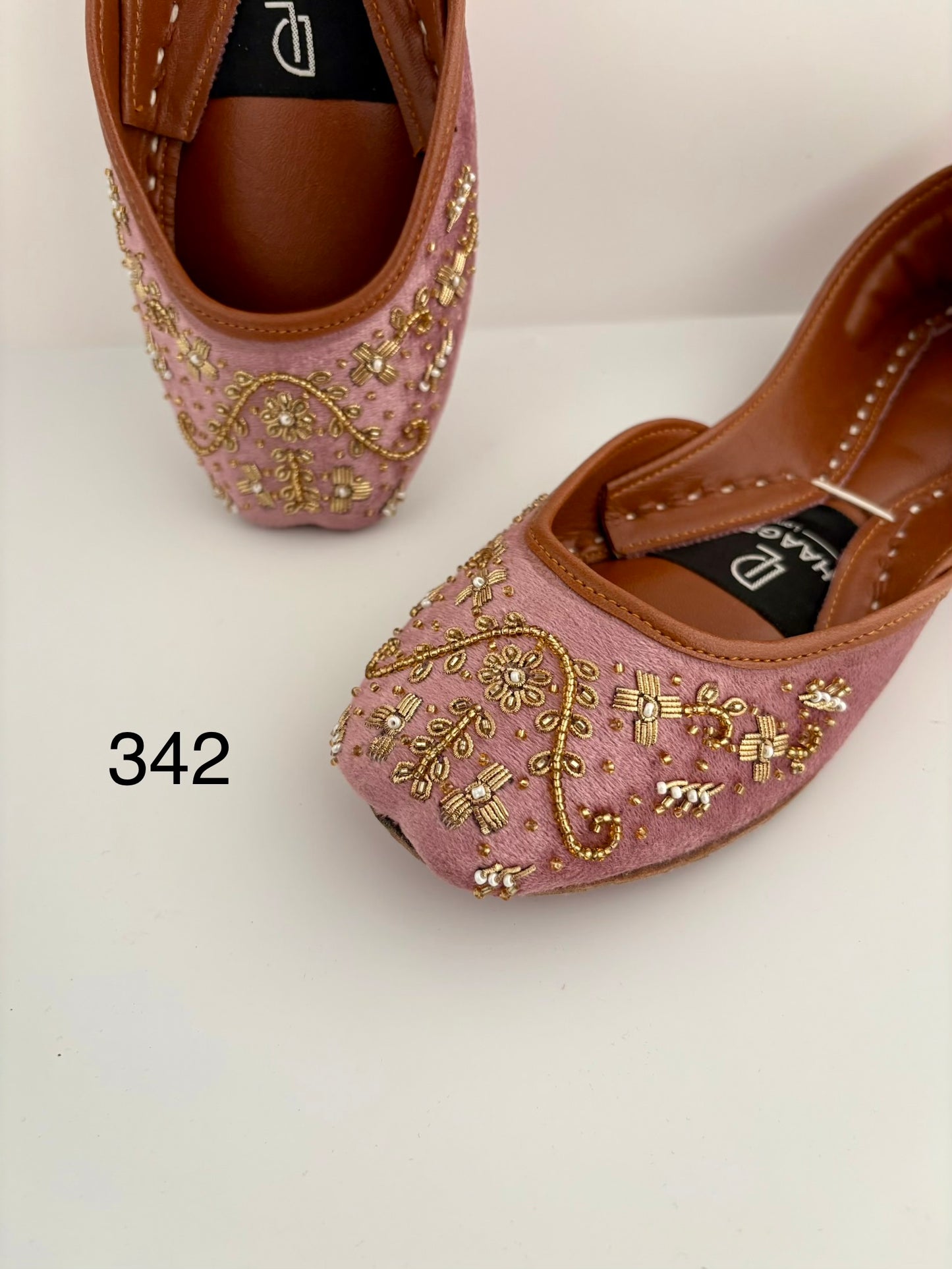 342-Handmade Leather/Velvet Khussa/Jutti - Pink-Available sizes: UK 5,6,7,8