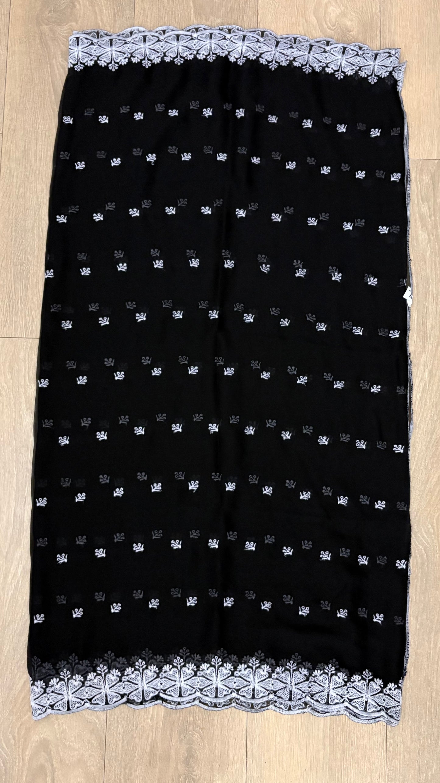 Crinkle Embroidery Dupatta, Soft Floral Wrap, Elegant Ladies Scarf, 299,Black