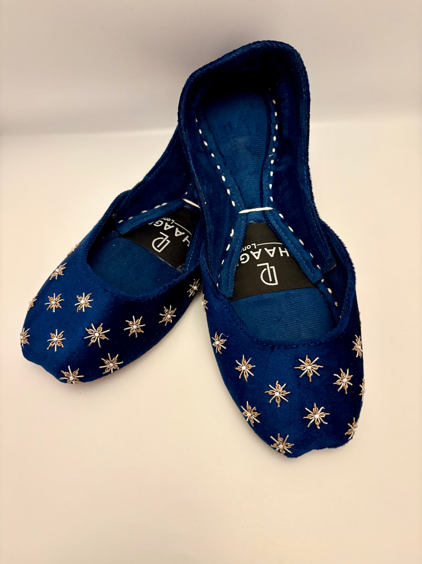 293-Handmade Leather/Velvet Khussa/Jutti -Royal Navy Blue– Available sizes: UK 5,6,7,8