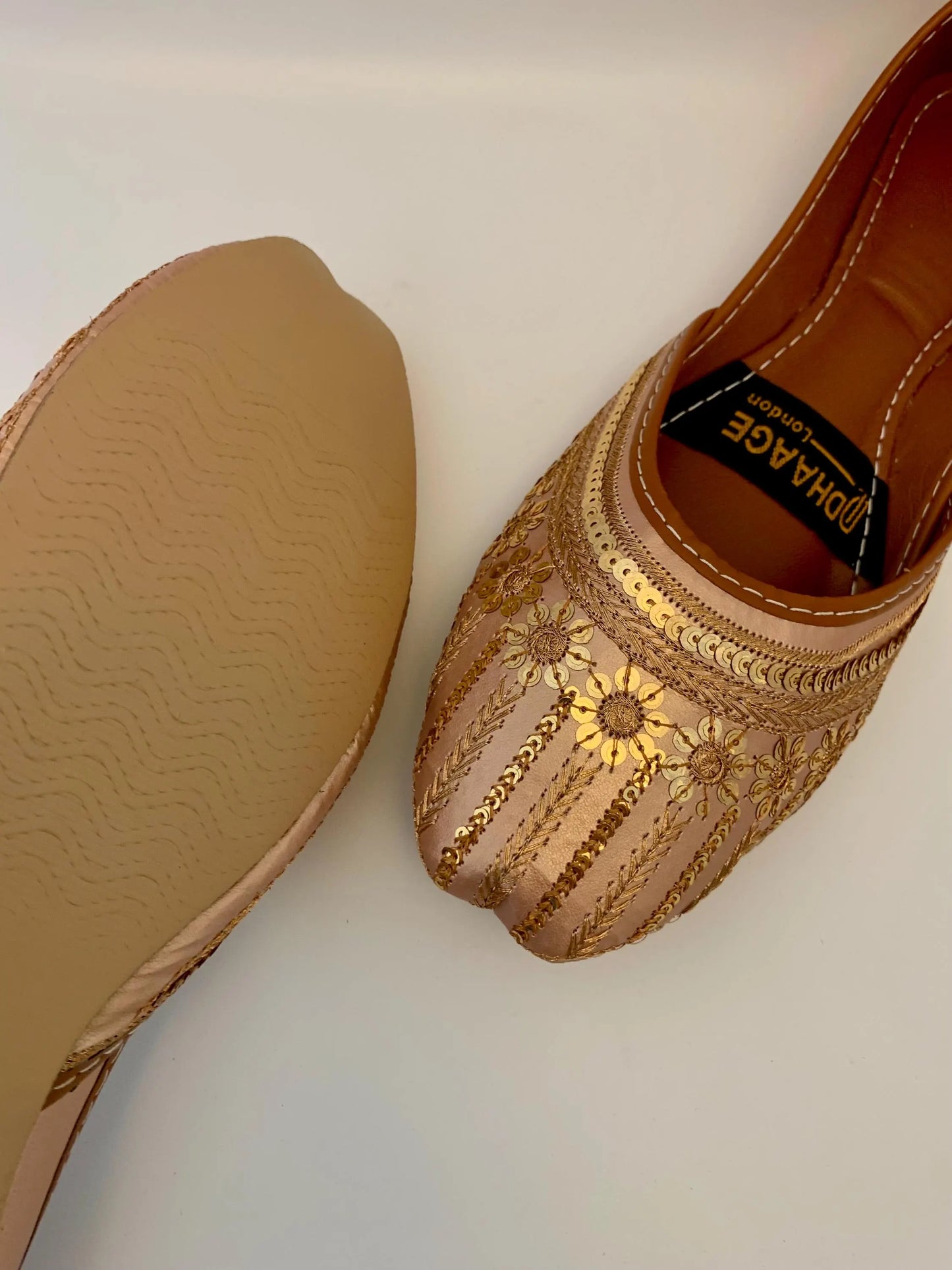 149-Handmade Women’s Rose Gold Khussa – Traditional Jutti – Available size: UK 5