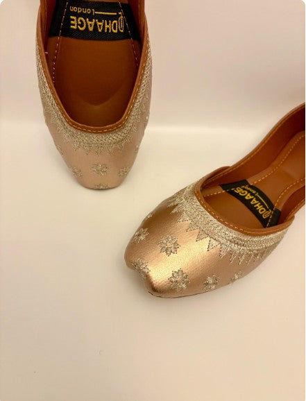 266-Handmade Women’s Rose Gold Khussa – Traditional Jutti – Available size: UK 3,4,8