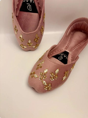 270-Handmade Leather/Velvet Khussa/Jutti Pink– Available sizes: UK 5,6,7