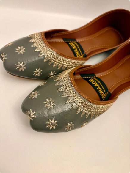 269-Handmade Women’s Olive Dusty Green Khussa – Traditional Jutti – Available size: UK 3,7,8