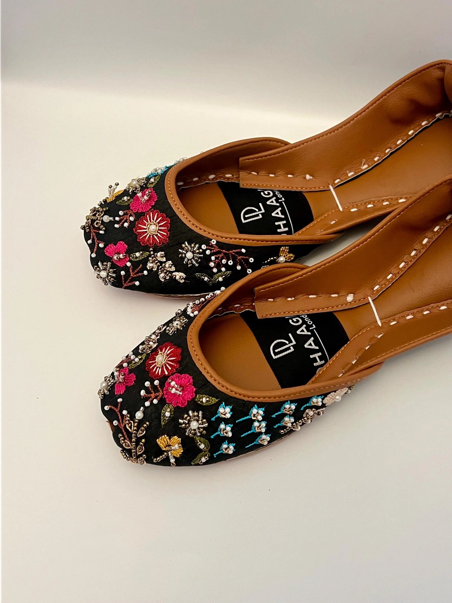 256-Handmade Leather Khussa/Jutti  Multicoloured / Black – Available sizes: UK 6