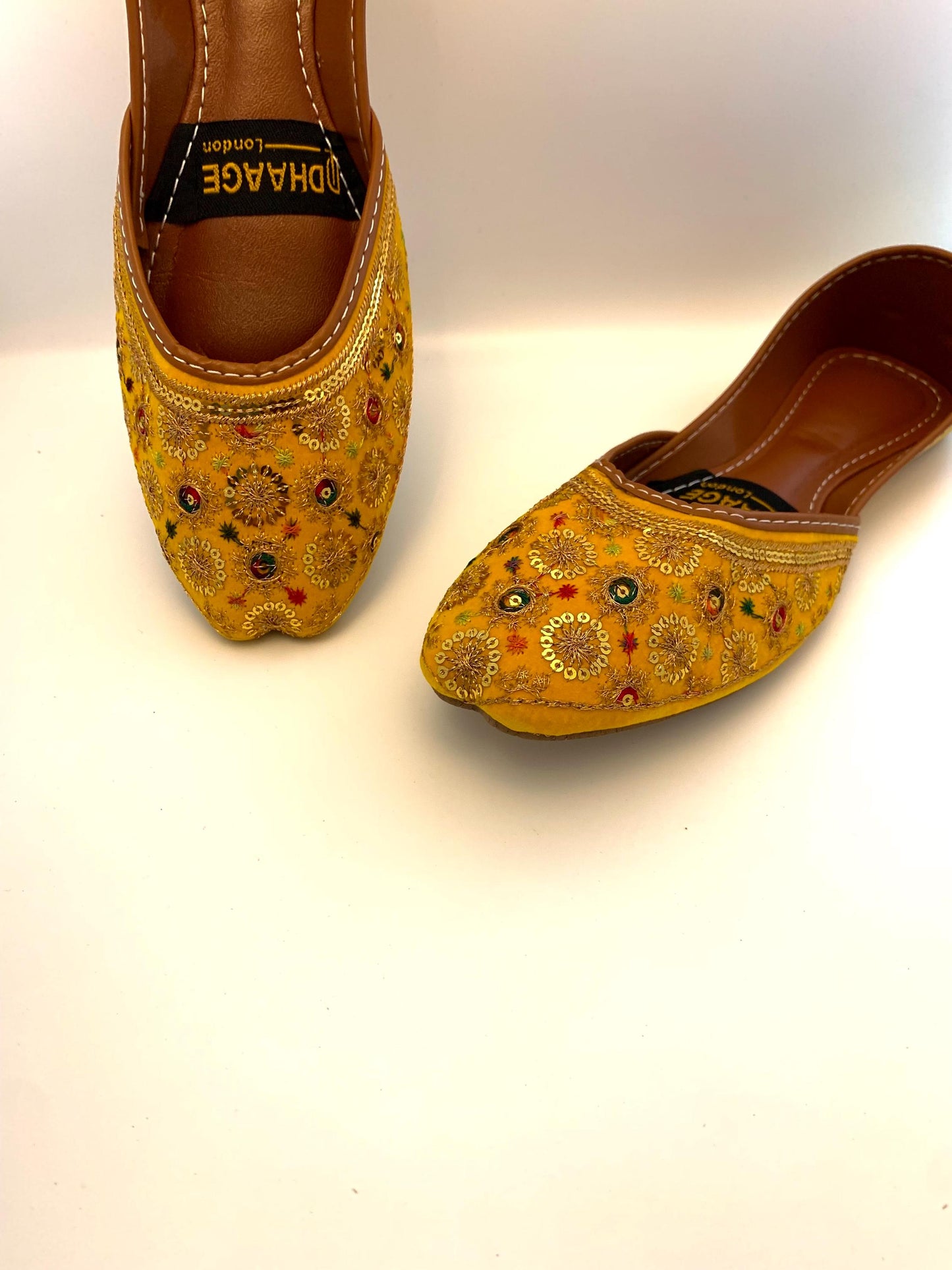 139-Handmade Women’s Yellow Khussa – Traditional Jutti – Available size: UK 4,5,6
