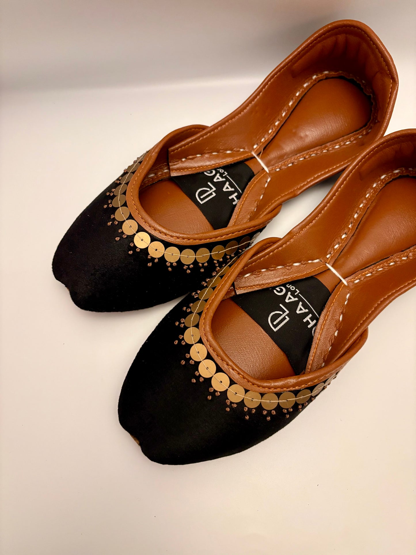 295-Handmade Leather/Velvet Khussa/Jutti -Black– Available sizes: UK 5,6,7,8