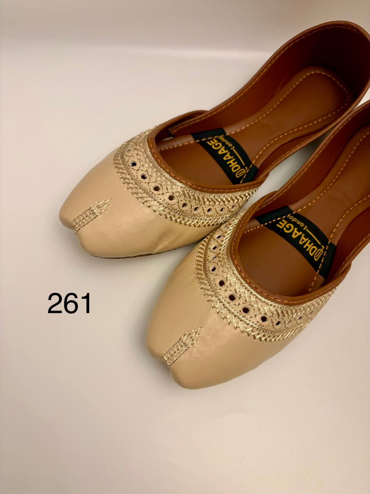 261-Handmade Women’s Gold Beige Khussa – Traditional Jutti – Available size: UK 3,4,6,7,8