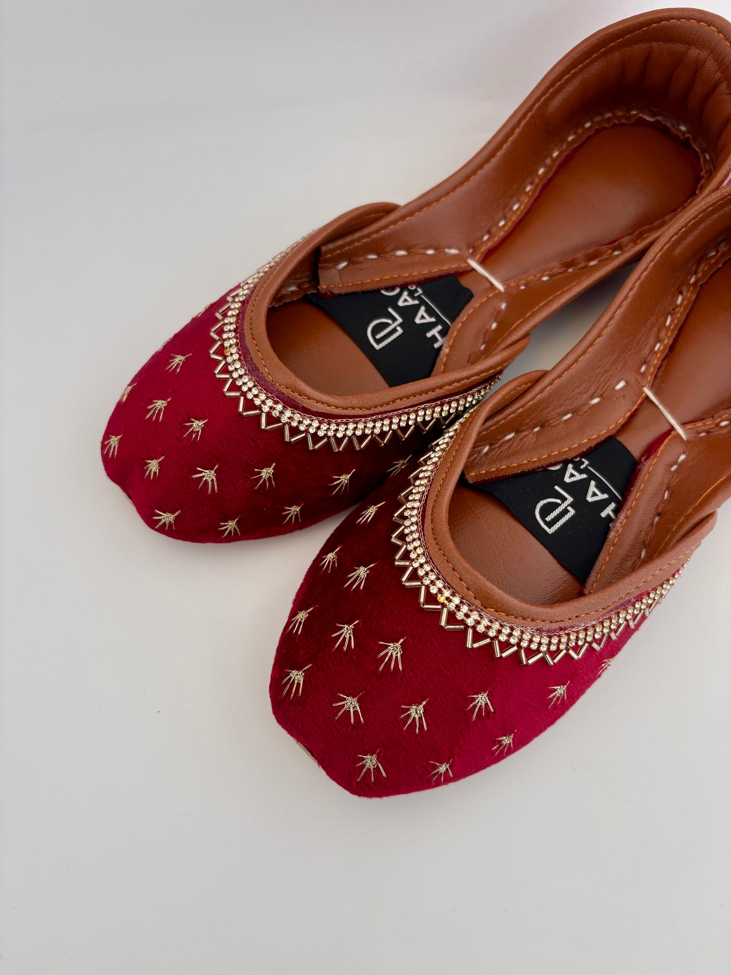 297-Handmade Leather/Velvet Khussa/Jutti -Maroon– Available sizes: UK 5,6,7,8