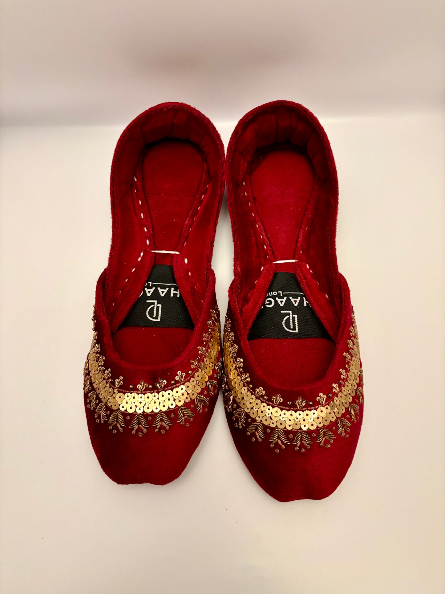 292-Handmade Leather/Velvet Khussa/Jutti -Maroon Red– Available sizes: UK 5,6,7,8