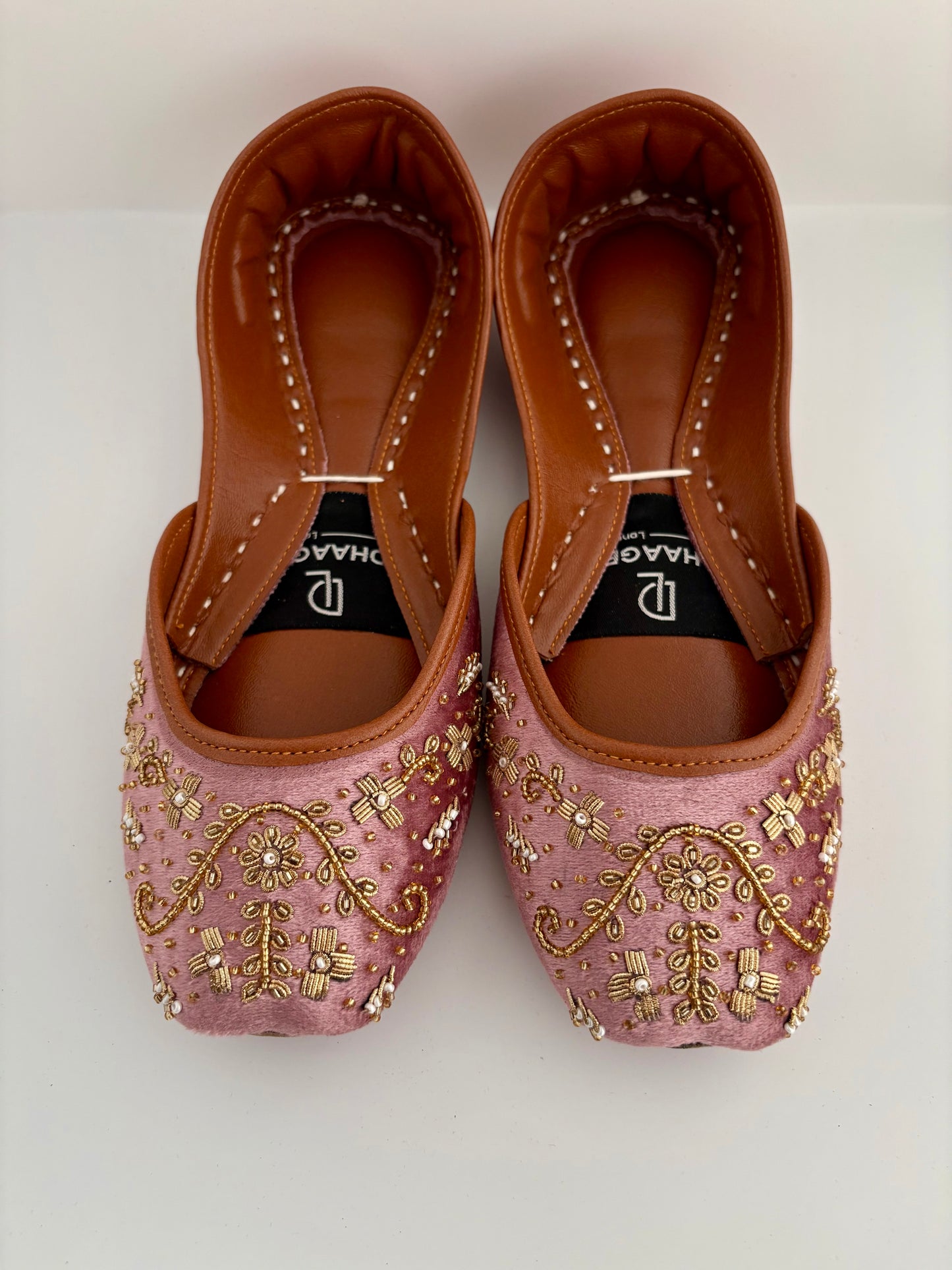 342-Handmade Leather/Velvet Khussa/Jutti - Pink-Available sizes: UK 5,6,7,8