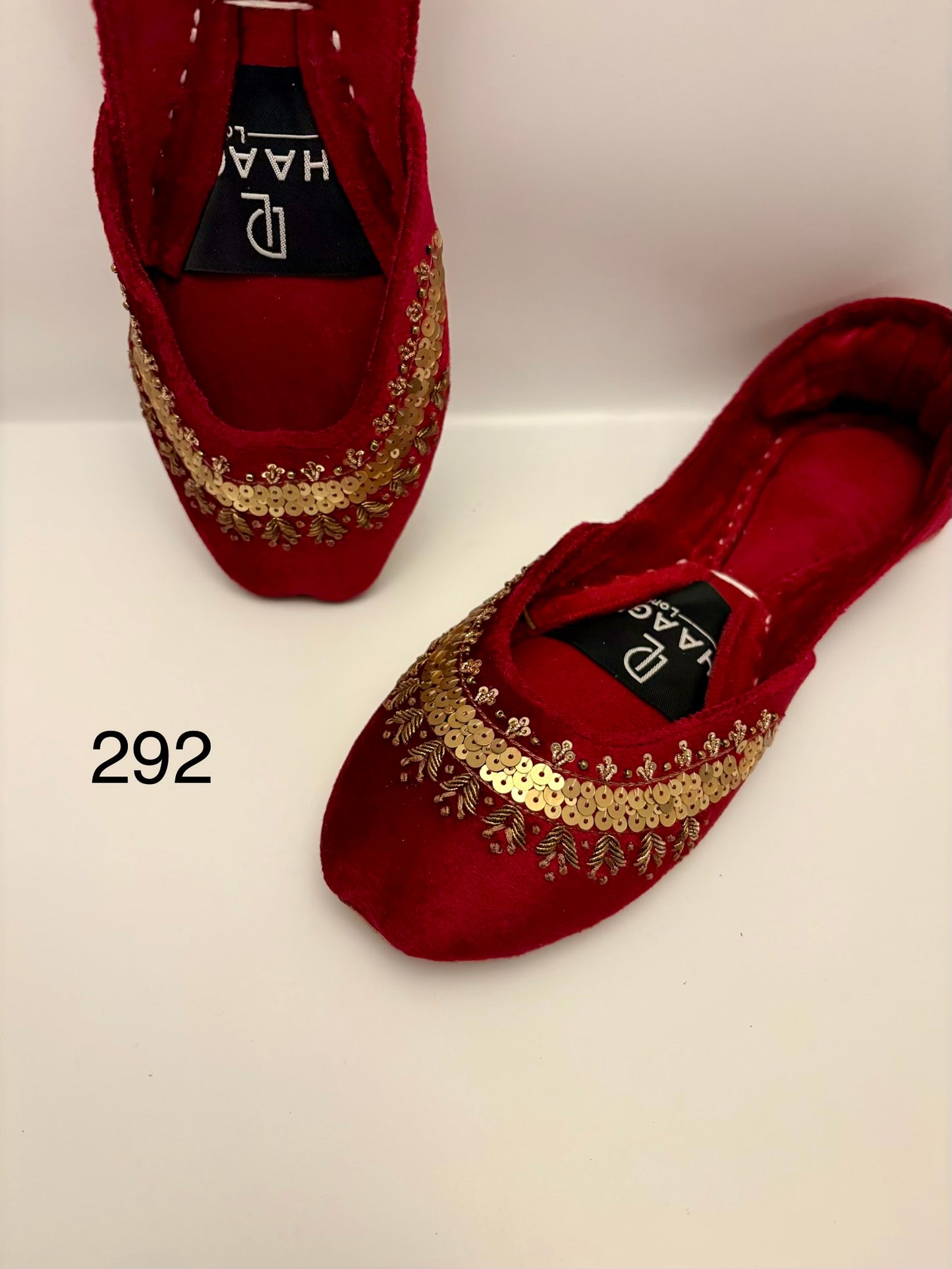 292-Handmade Leather/Velvet Khussa/Jutti -Maroon Red– Available sizes: UK 5,6,7,8