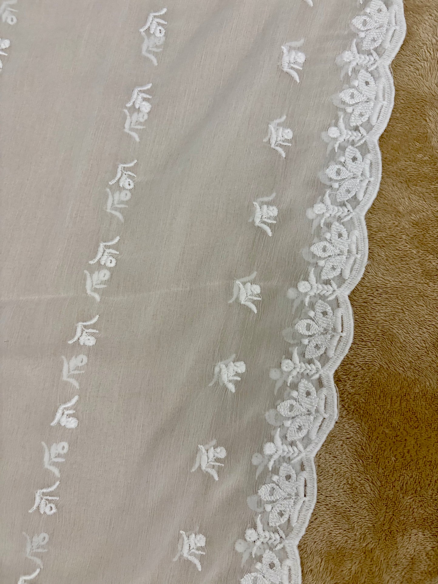 Crinkle Embroidery Dupatta, Soft Floral Wrap, Elegant Ladies Scarf, 317, White