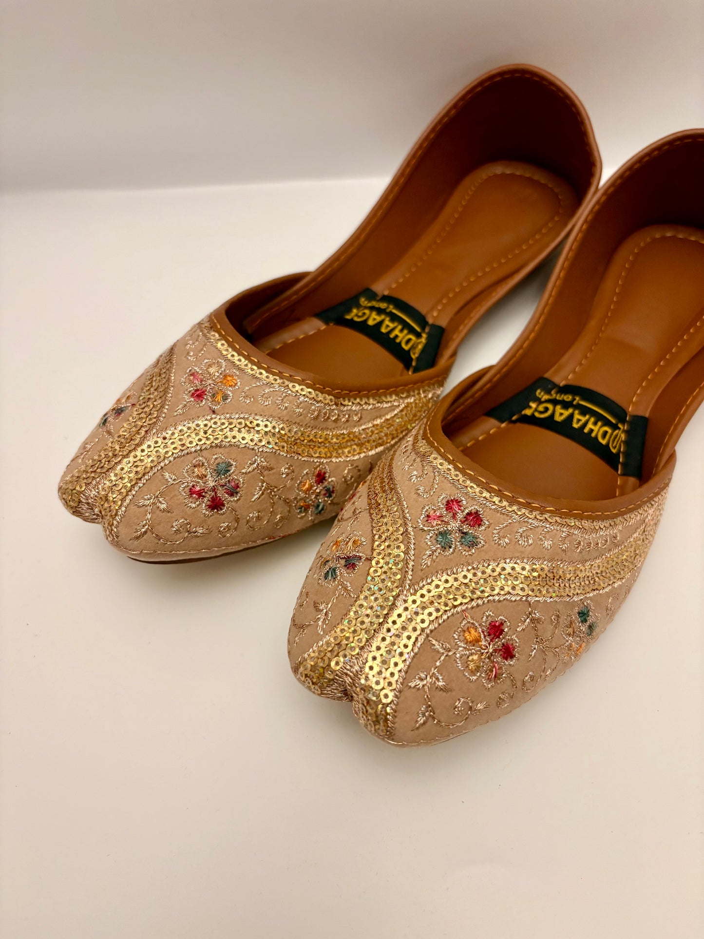 336-Handmade Women’s Camel Gold Khussa – Traditional Jutti – Available size: UK 4,5,6,7,8 (Copy)