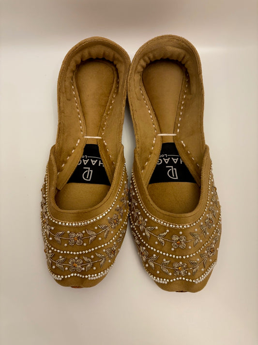 274-Handmade Leather/Velvet Khussa/Jutti Mustard Gold– Available sizes: UK 5,6,7