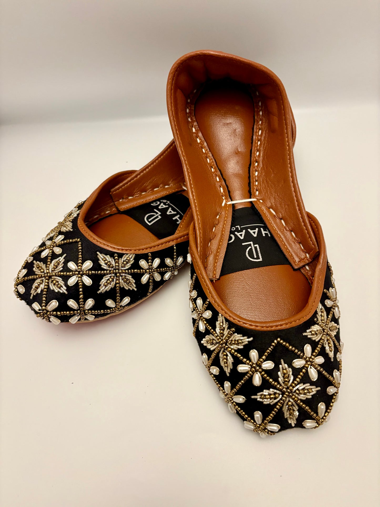294-Handmade Leather/Velvet Khussa/Jutti -Black– Available sizes: UK 5,6,7,8