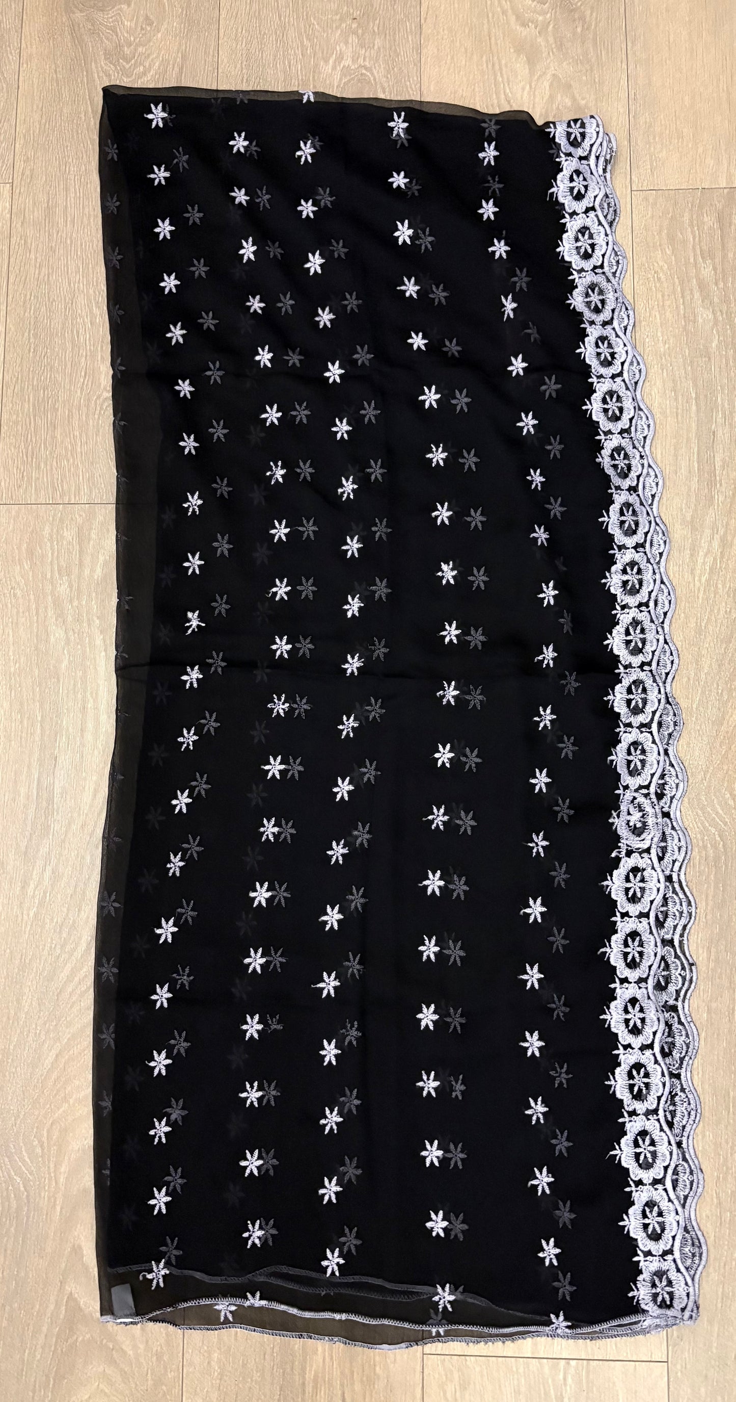 Crinkle Embroidery Dupatta, Soft Floral Wrap, Elegant Ladies Scarf, 298,Black