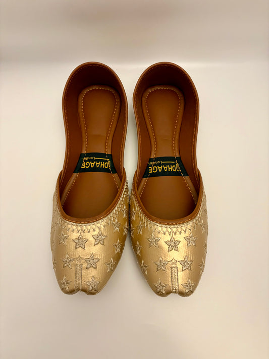 281-Handmade Women’s Gold Khussa – Traditional Jutti – Available size: UK 4,5,6,7,8