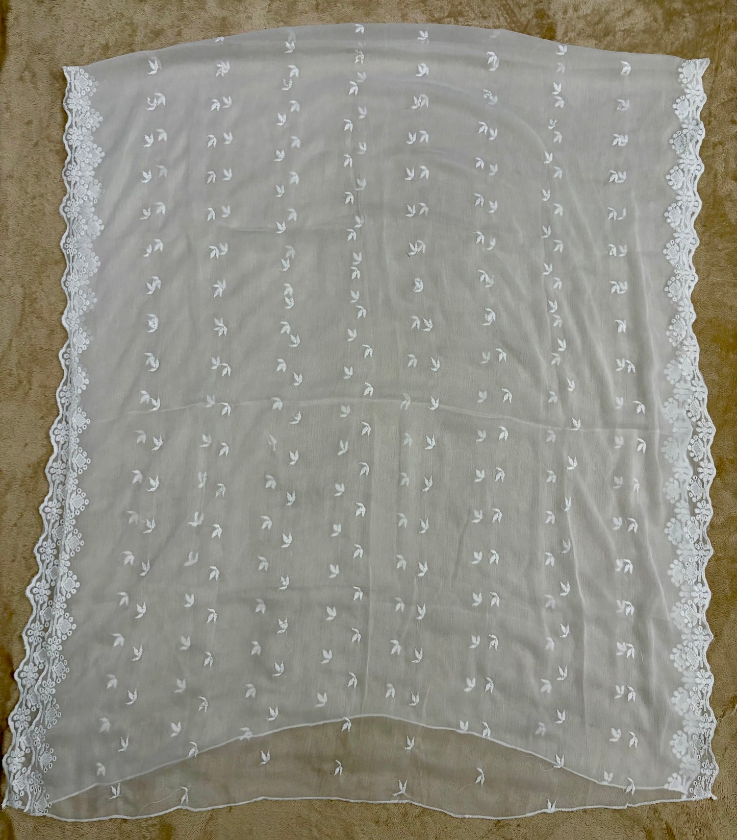 Crinkle Embroidery Dupatta, Soft Floral Wrap, Elegant Ladies Scarf, 319, White