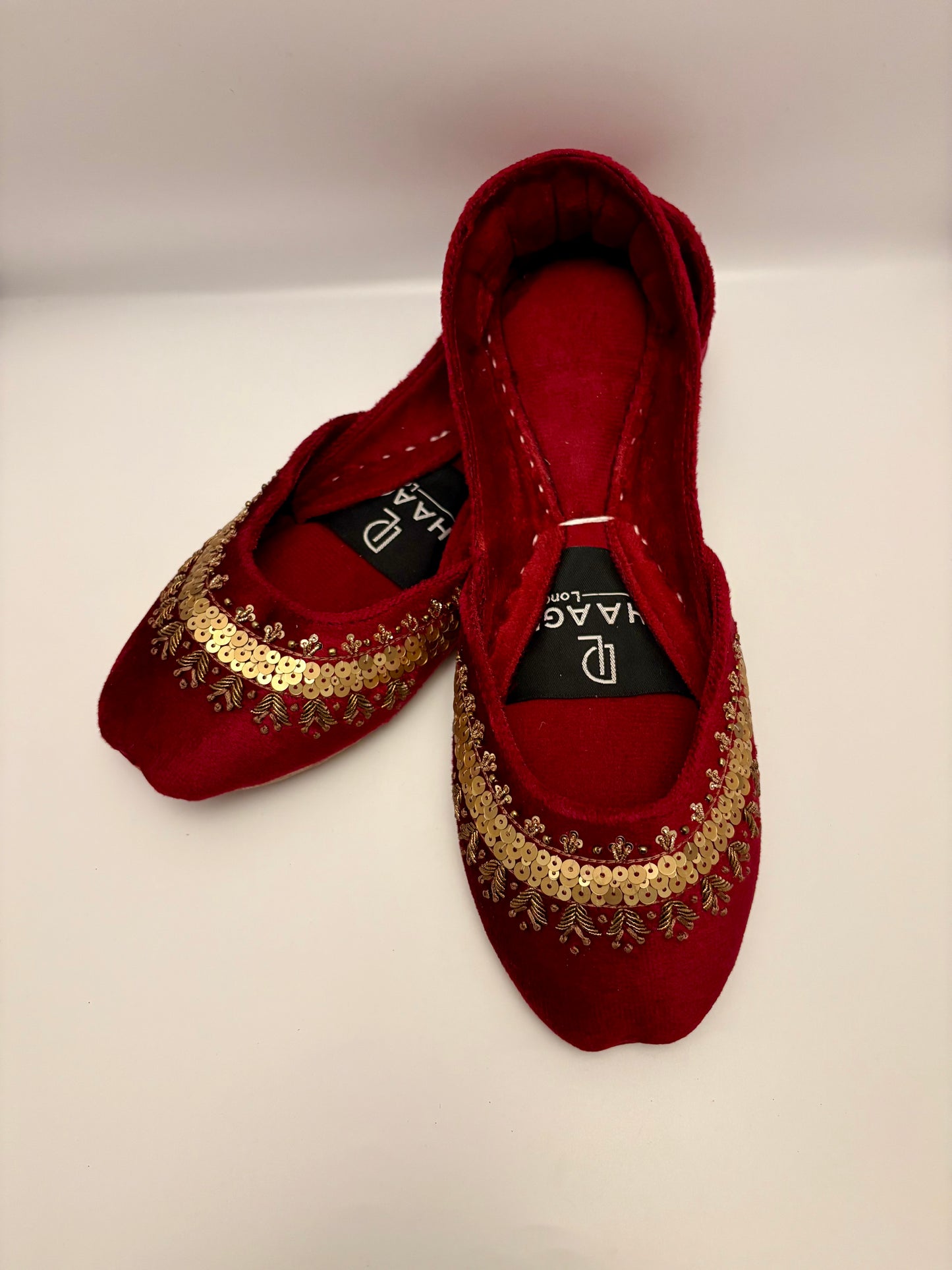 292-Handmade Leather/Velvet Khussa/Jutti -Maroon Red– Available sizes: UK 5,6,7,8