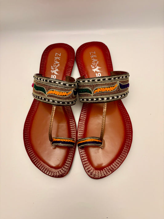 291/Women’s Handmade Kolhapuri Chappal – Traditional Leather Flat Sandals-Available Sizes: UK 3,4,5,6,7,8