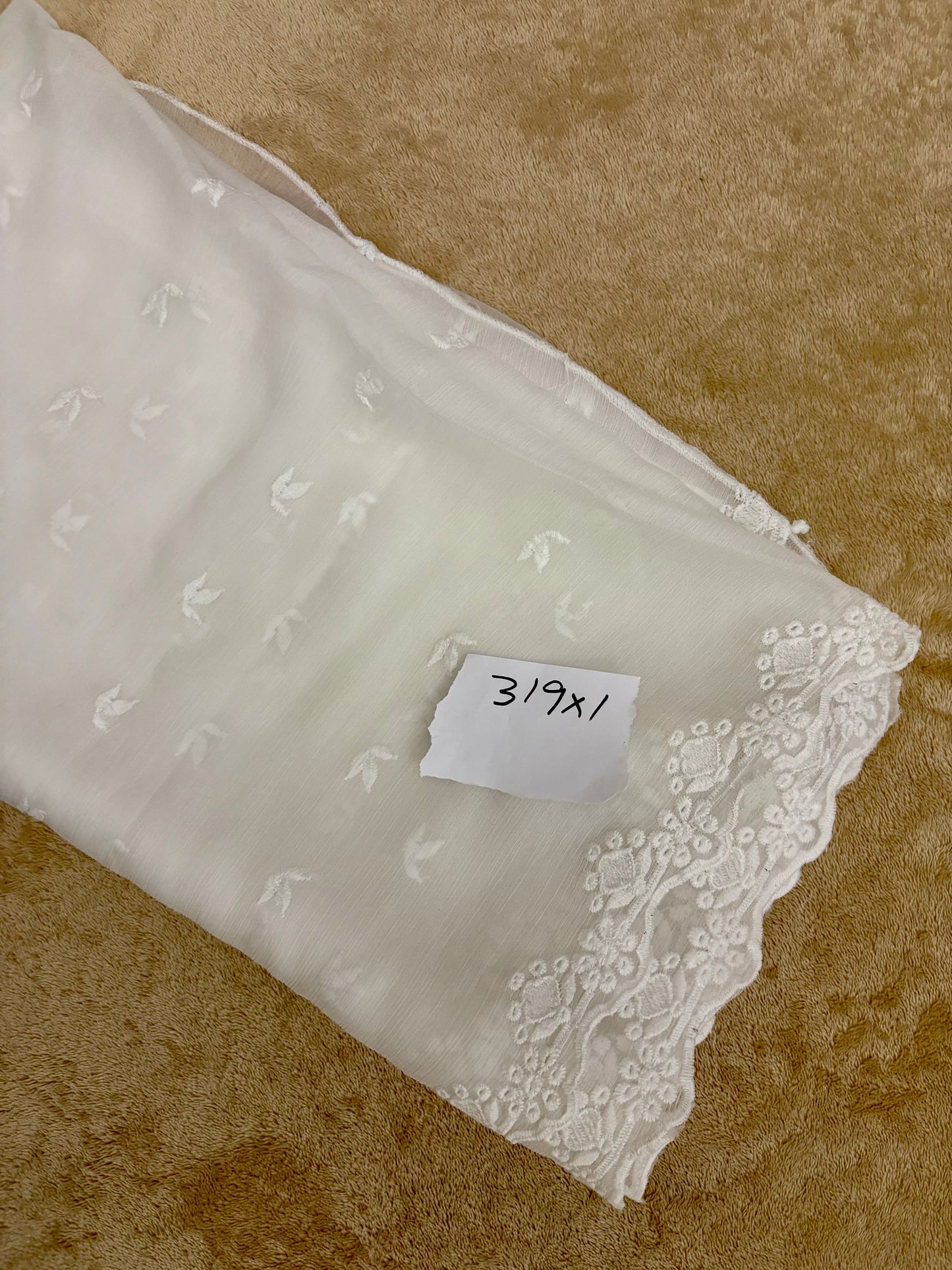 Crinkle Embroidery Dupatta, Soft Floral Wrap, Elegant Ladies Scarf, 319, White