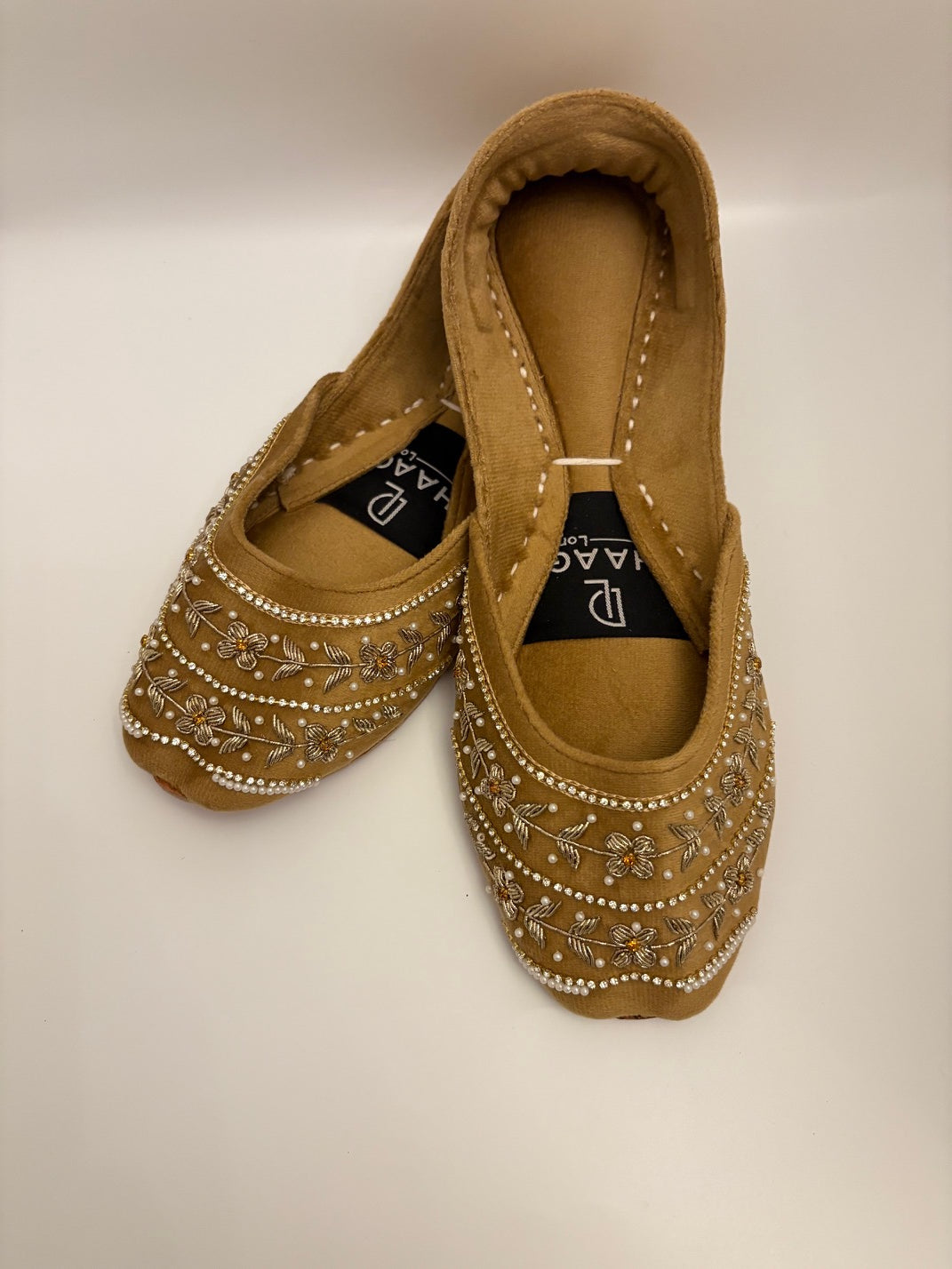 274-Handmade Leather/Velvet Khussa/Jutti Mustard Gold– Available sizes: UK 5,6,7