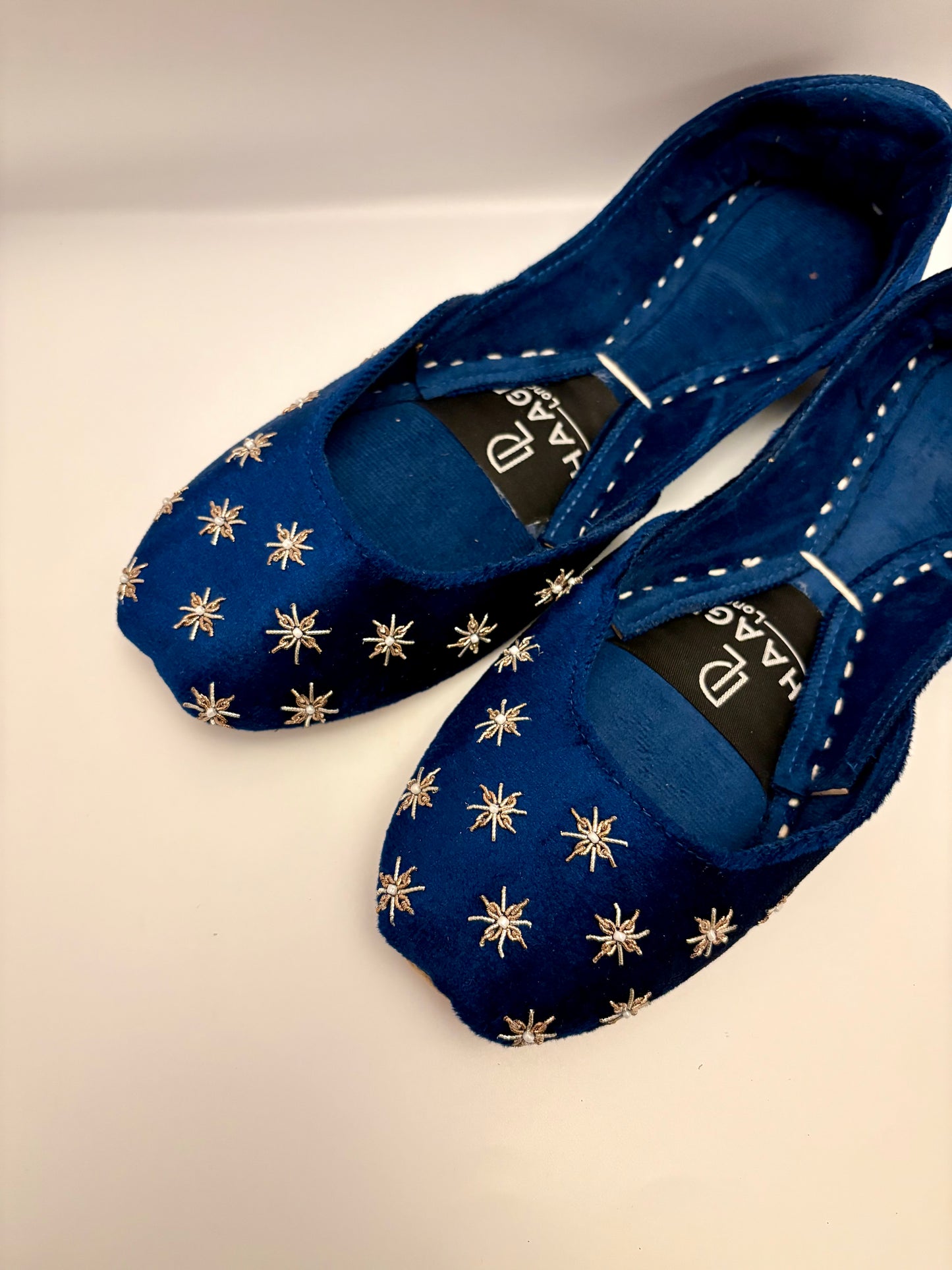 293-Handmade Leather/Velvet Khussa/Jutti -Royal Navy Blue– Available sizes: UK 5,6,7,8