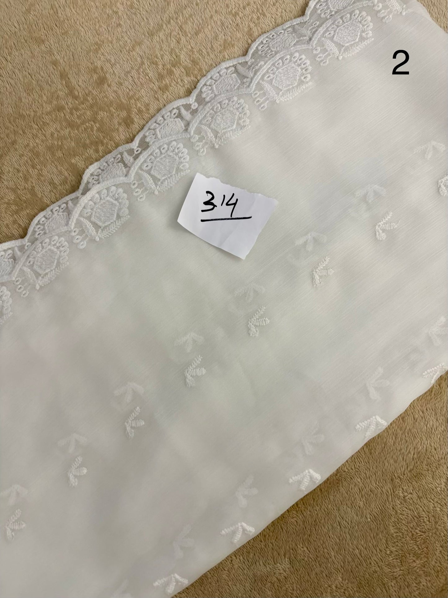 Crinkle Embroidery Dupatta, Soft Floral Wrap, Elegant Ladies Scarf, 314,White