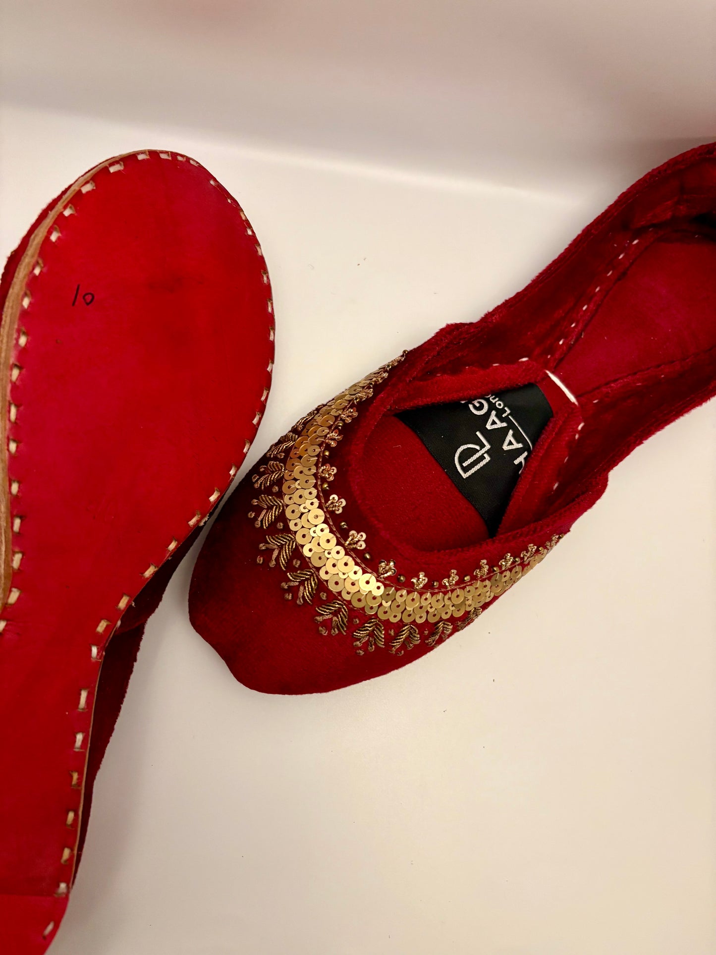 292-Handmade Leather/Velvet Khussa/Jutti -Maroon Red– Available sizes: UK 5,6,7,8