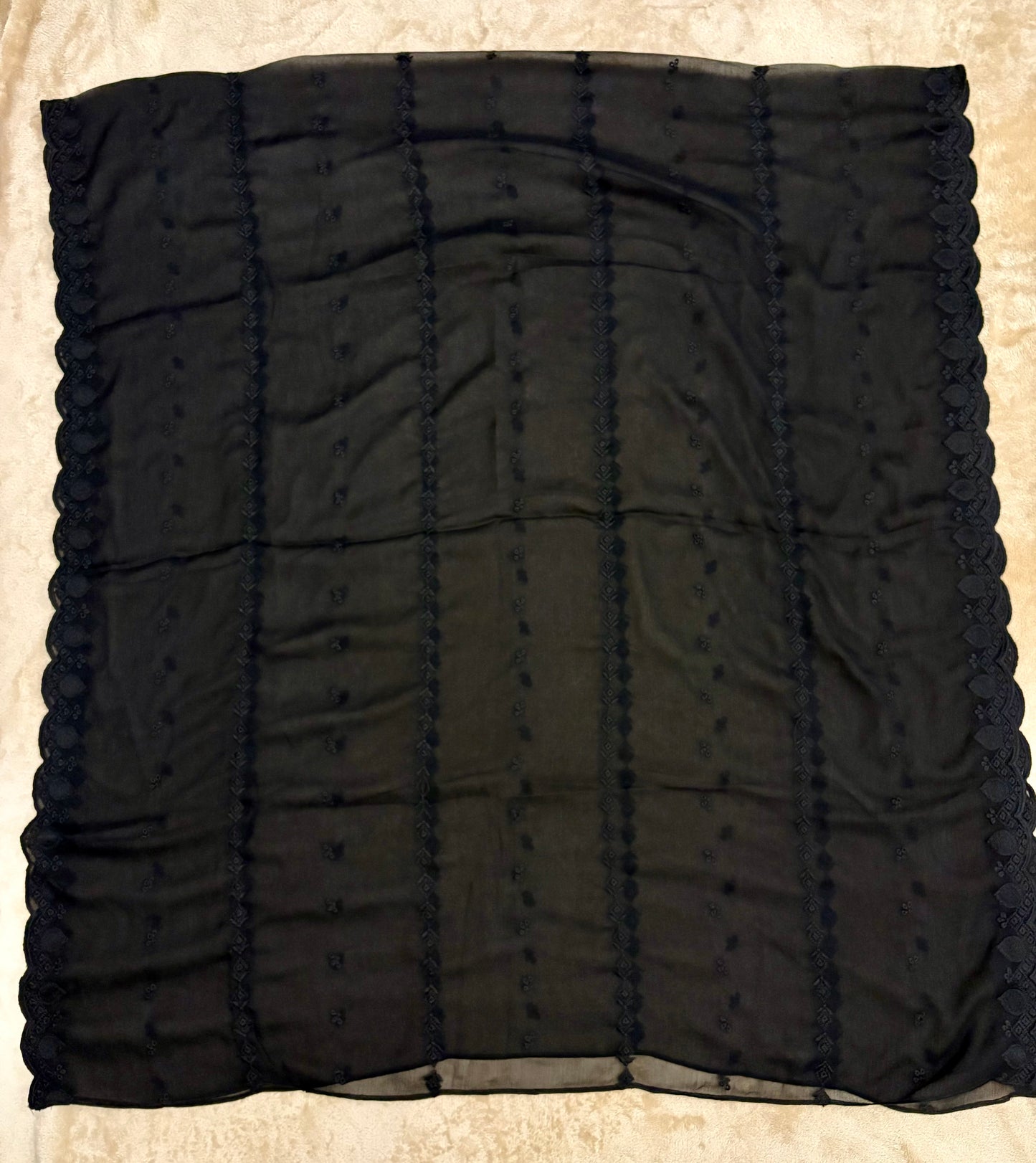 Crinkle Embroidery Dupatta, Soft Floral Wrap, Elegant Ladies Scarf, 320,Black