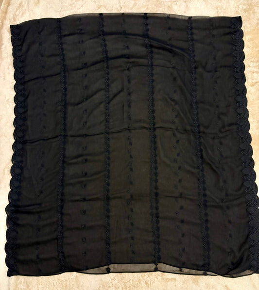 Crinkle Embroidery Dupatta, Soft Floral Wrap, Elegant Ladies Scarf, 320,Black
