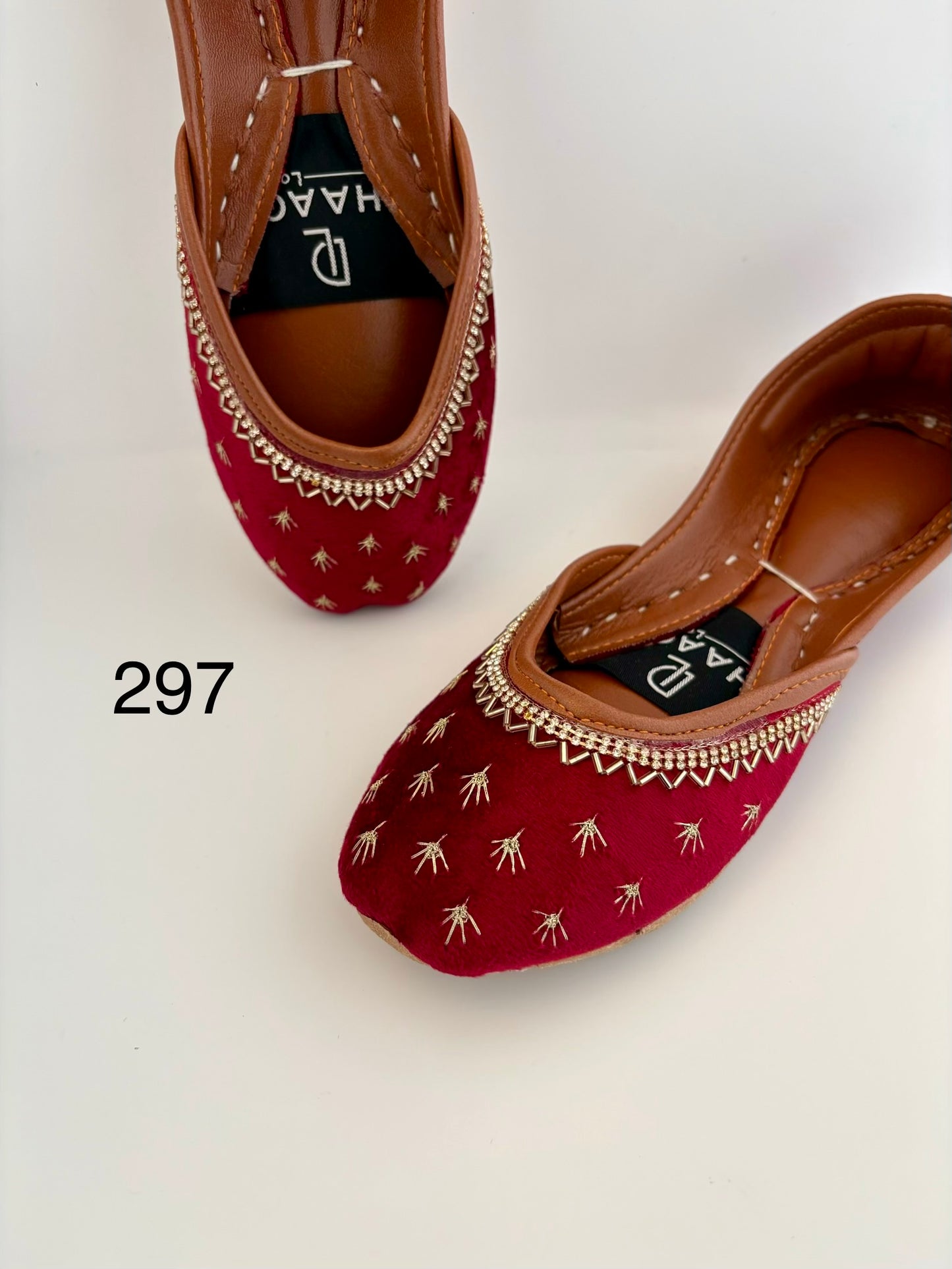 297-Handmade Leather/Velvet Khussa/Jutti -Maroon– Available sizes: UK 5,6,7,8