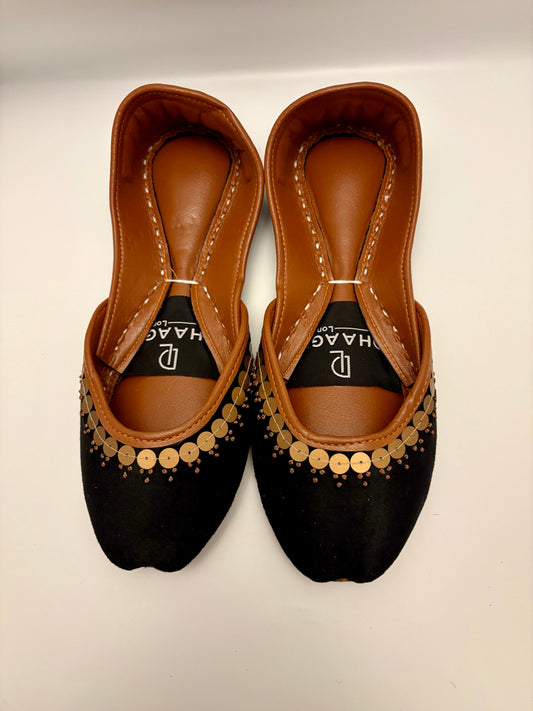 295-Handmade Leather/Velvet Khussa/Jutti -Black– Available sizes: UK 5,6,7,8
