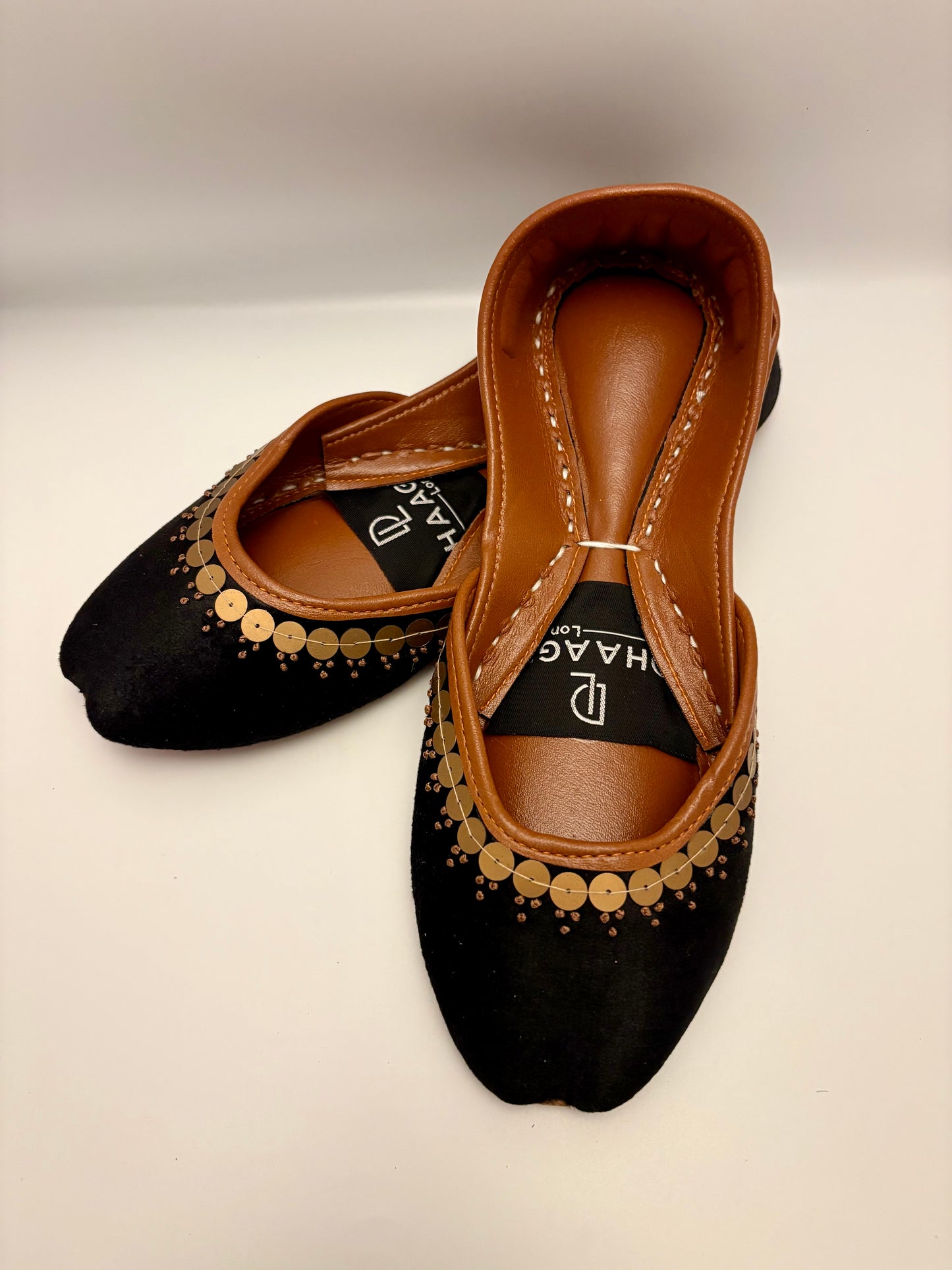 295-Handmade Leather/Velvet Khussa/Jutti -Black– Available sizes: UK 5,6,7,8