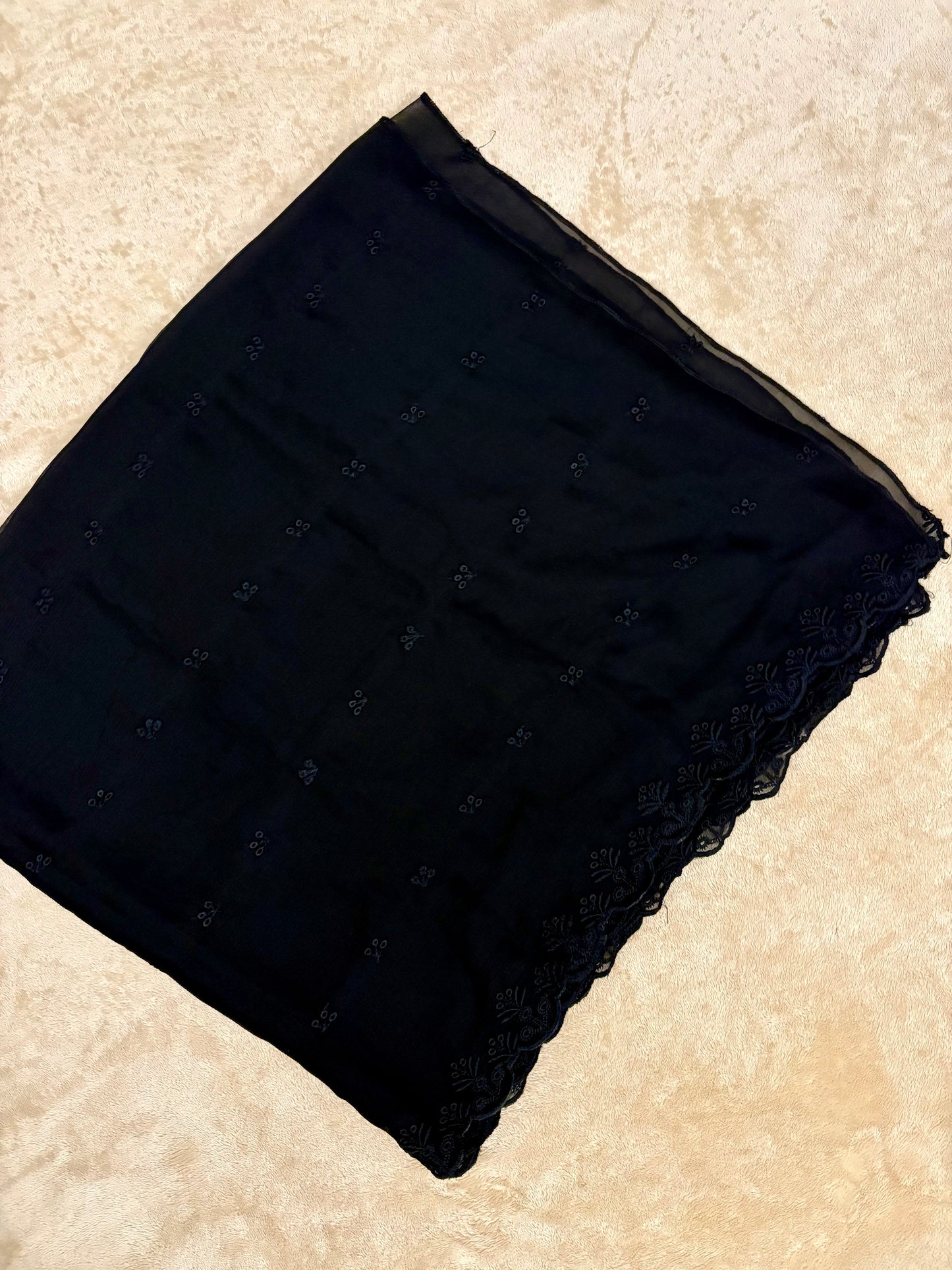 Crinkle Embroidery Dupatta, Soft Floral Wrap, Elegant Ladies Scarf, 318,Black