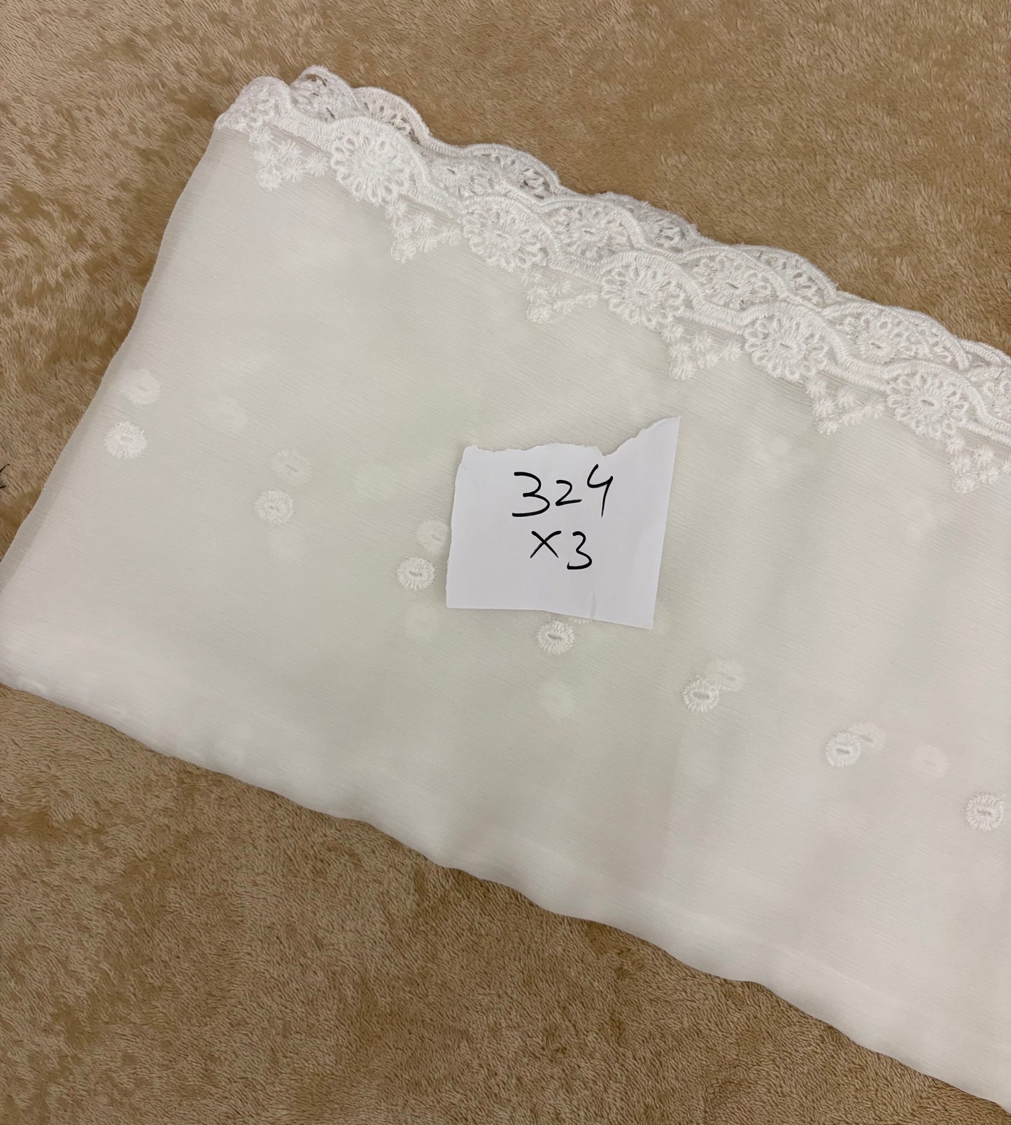Crinkle Embroidery Dupatta, Soft Floral Wrap, Elegant Ladies Scarf, 324,White