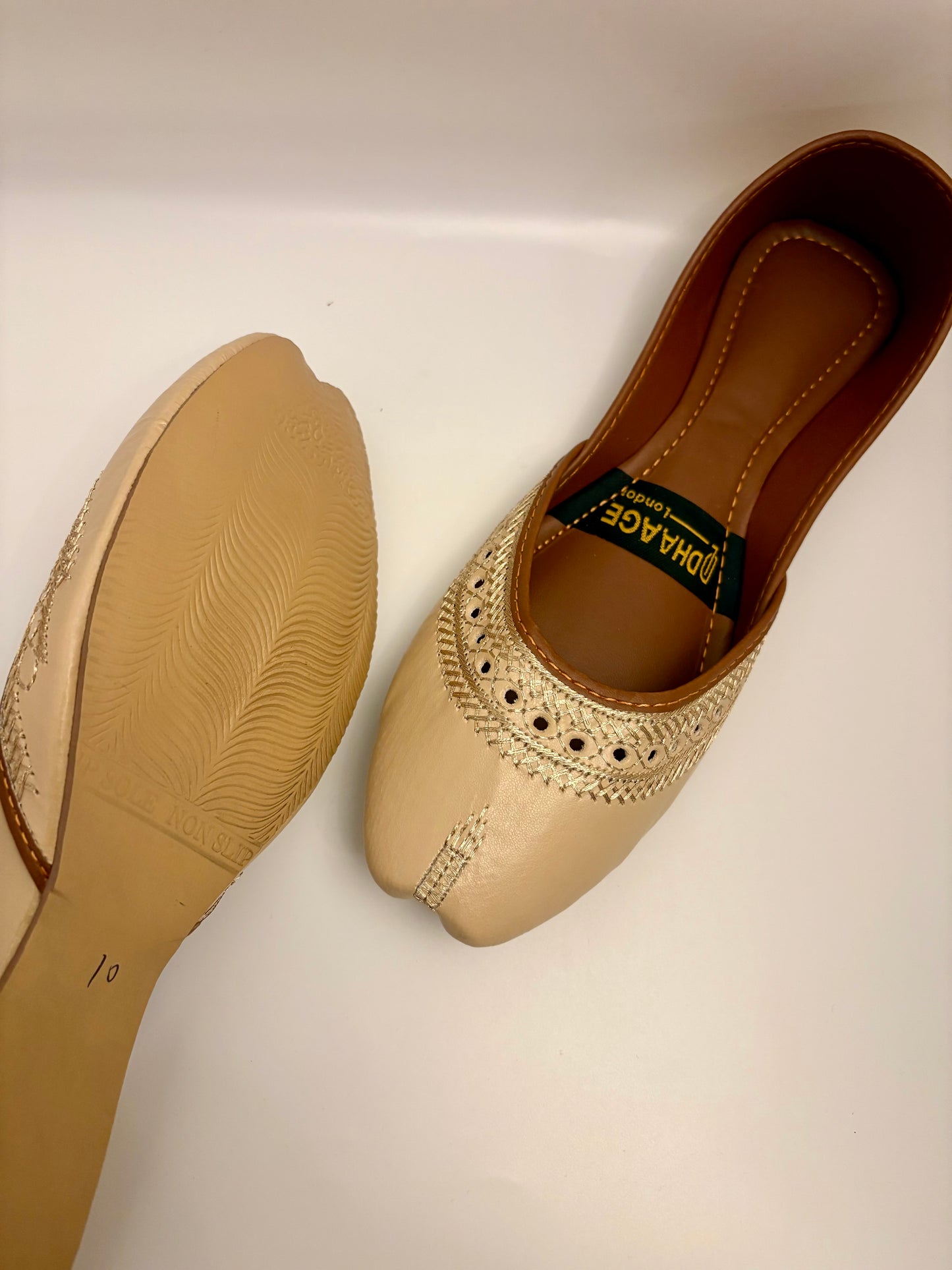 261-Handmade Women’s Gold Beige Khussa – Traditional Jutti – Available size: UK 3,4,6,7,8