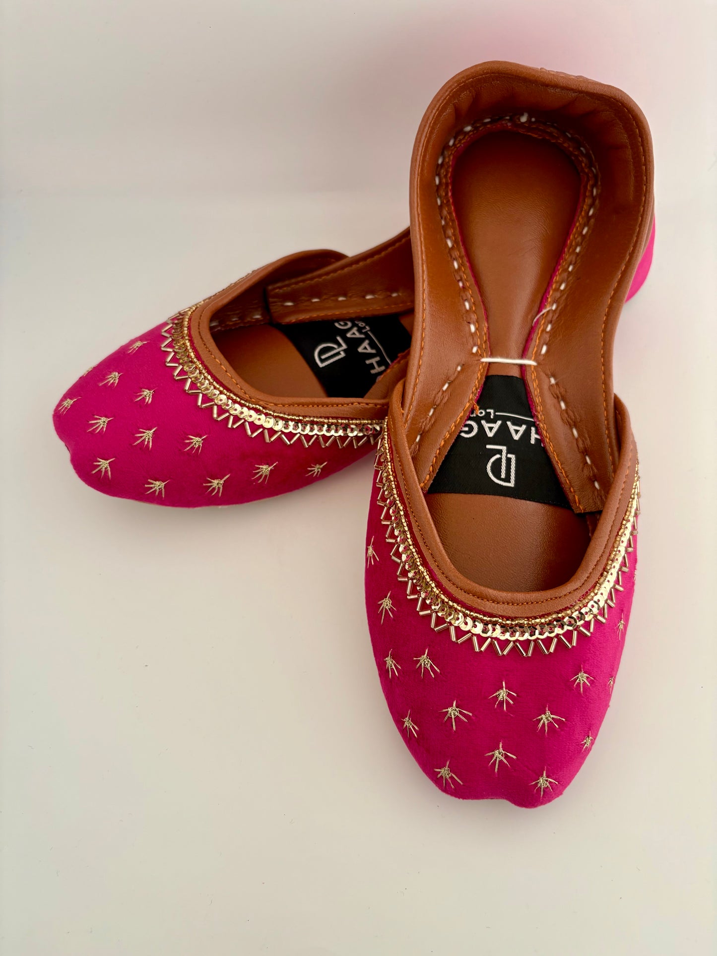 301-Handmade Leather/Velvet Khussa/Jutti -Pink– Available sizes: UK 5,6,7,8