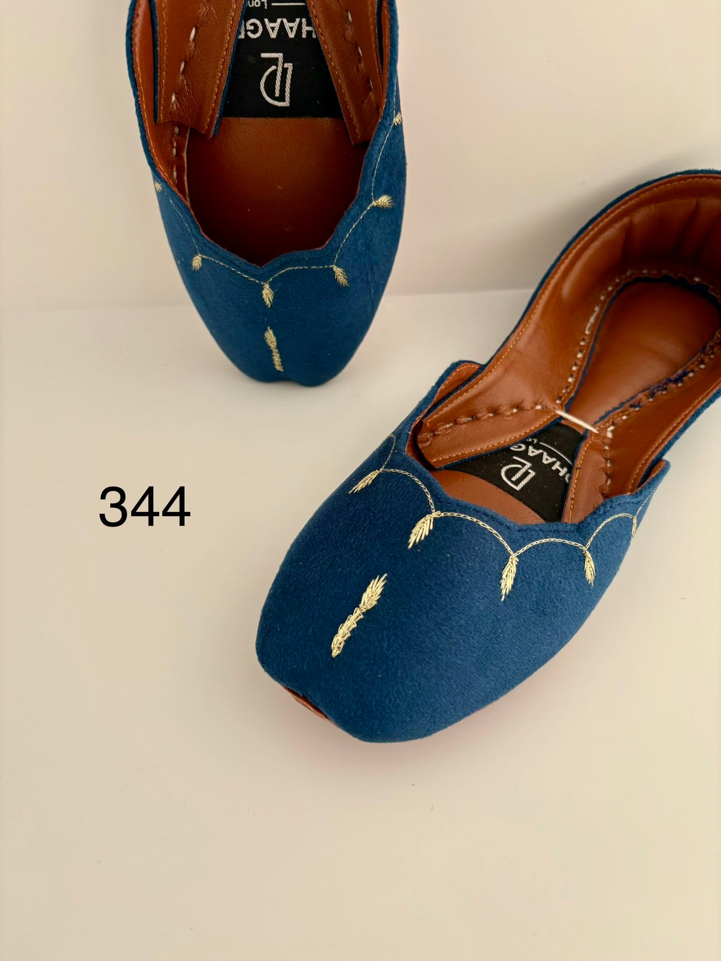 344-Handmade Leather/Velvet Khussa/Jutti - Teal Blue - Available sizes: UK 5,6,7,8