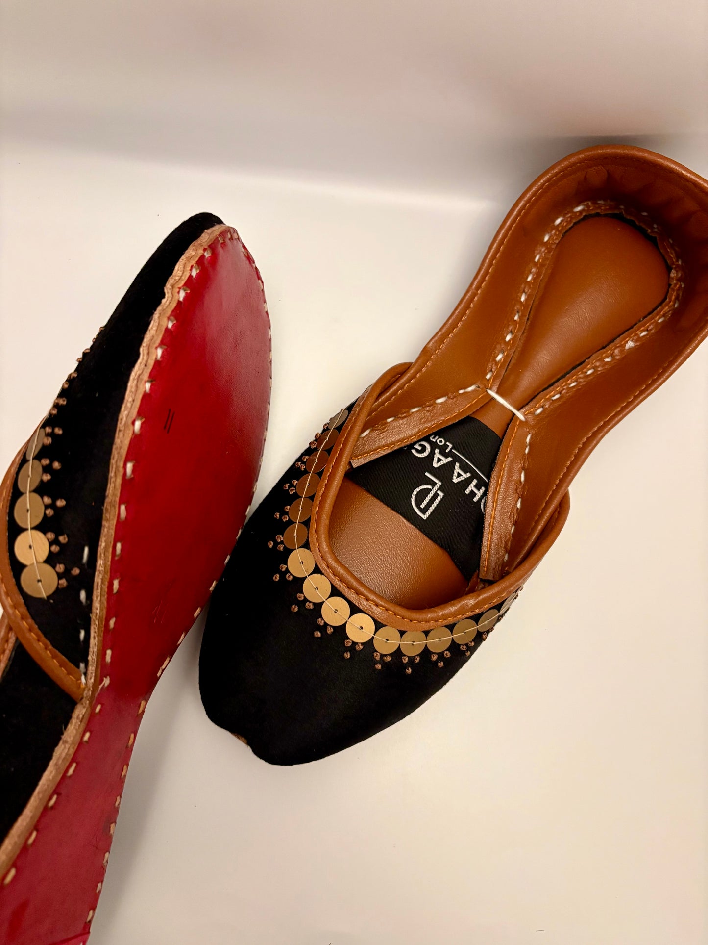 295-Handmade Leather/Velvet Khussa/Jutti -Black– Available sizes: UK 5,6,7,8