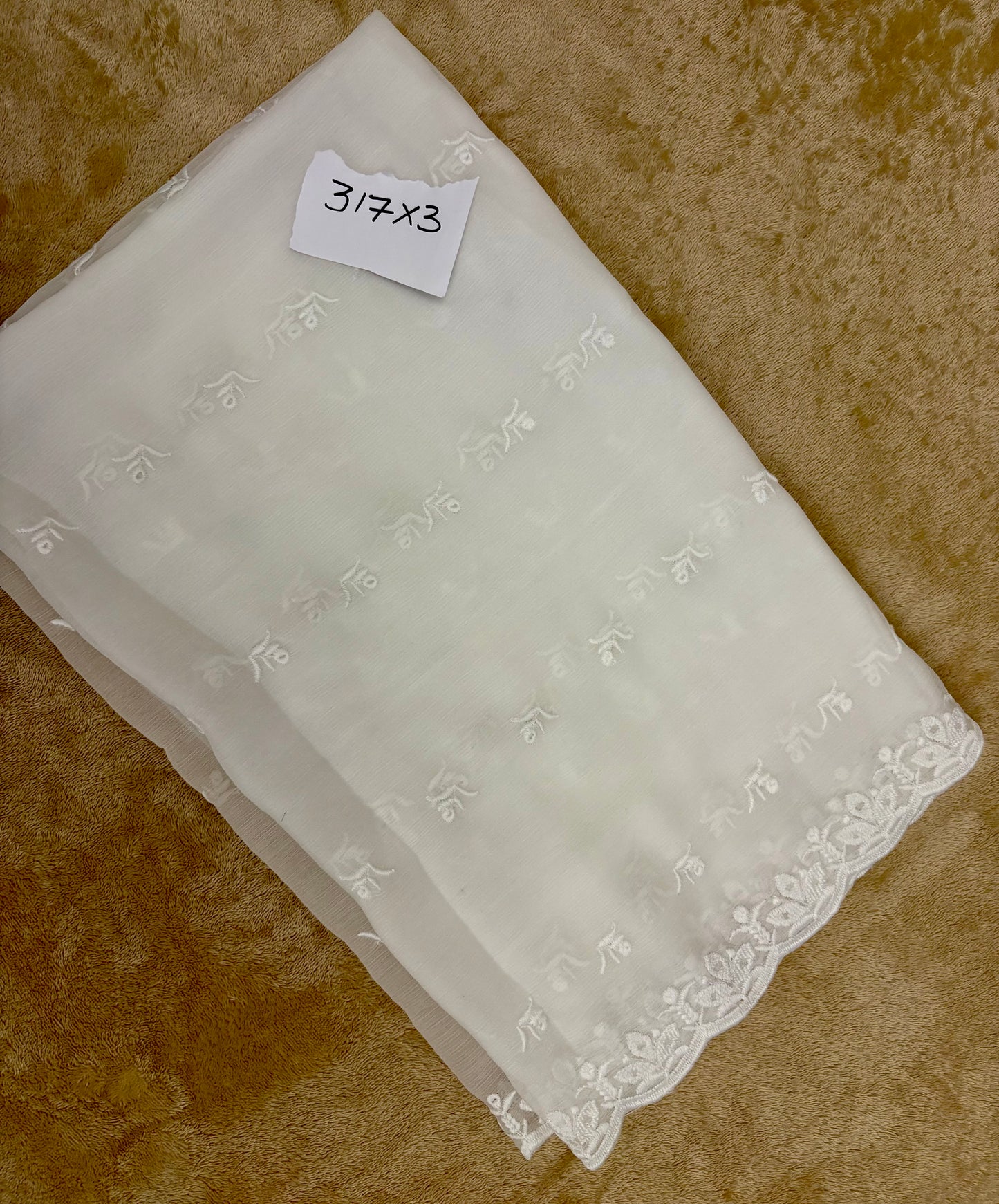 Crinkle Embroidery Dupatta, Soft Floral Wrap, Elegant Ladies Scarf, 317, White