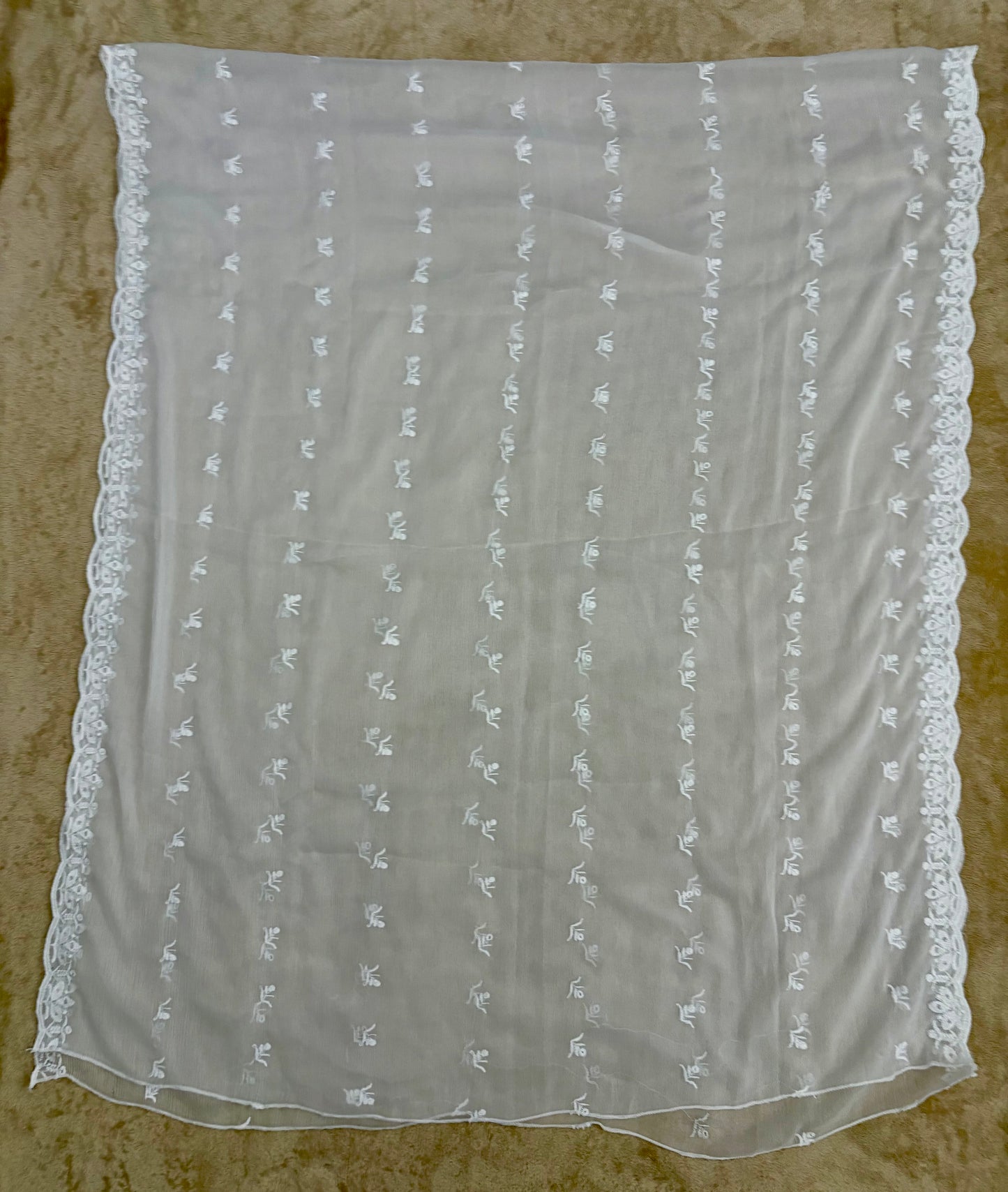 Crinkle Embroidery Dupatta, Soft Floral Wrap, Elegant Ladies Scarf, 317, White